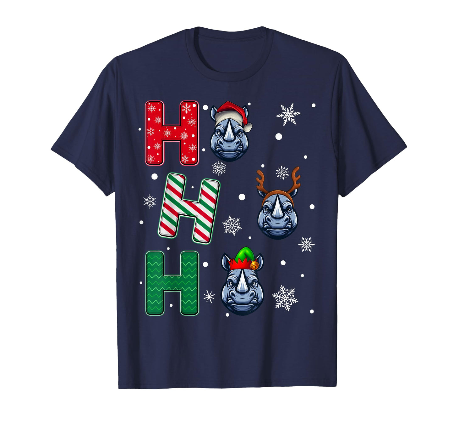 Ho Ho Ho Rhino Animal Matching Santa Elf Xmas T-Shirt