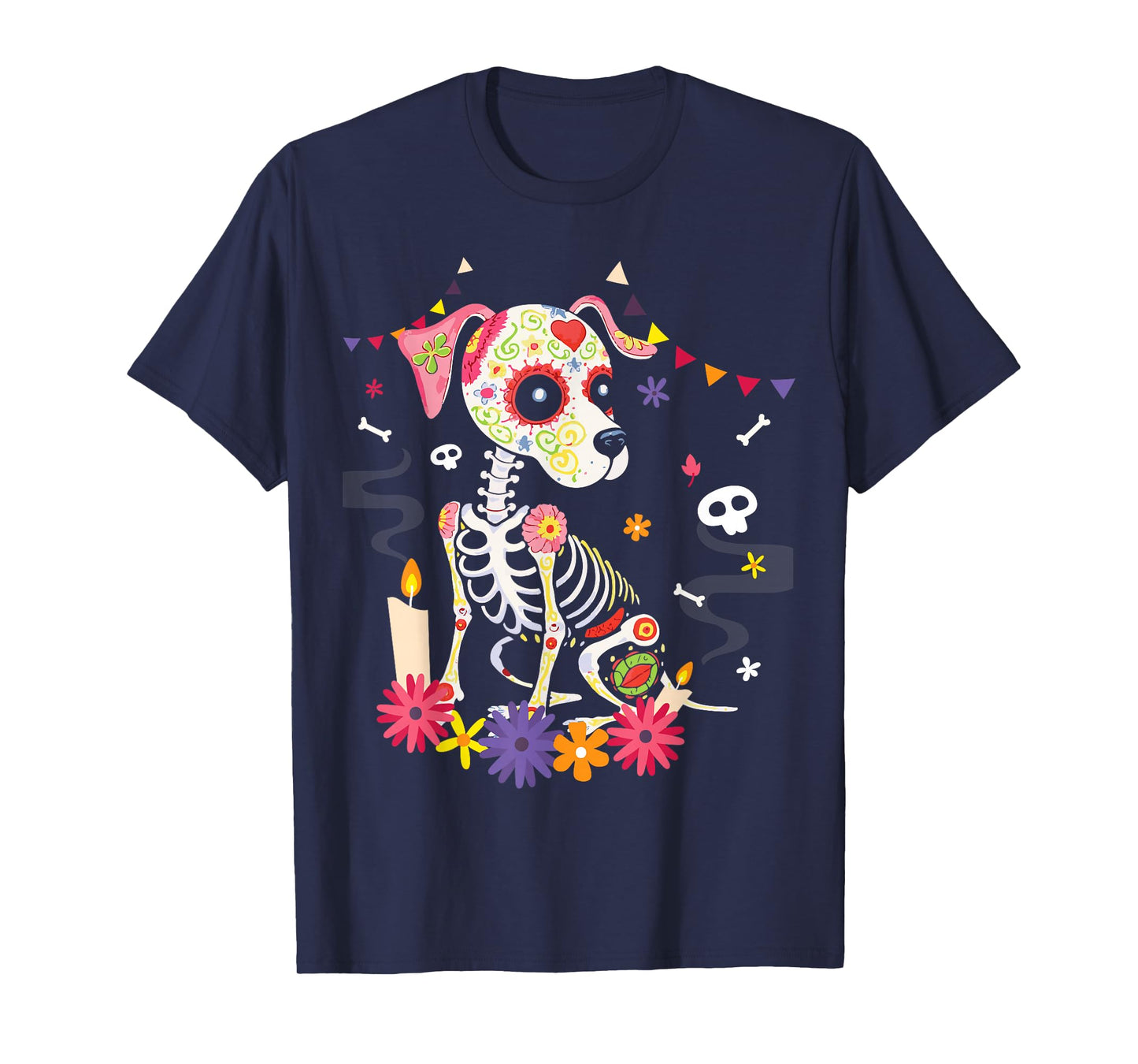 Mexican Dog Day of the Dead Skeleton Sugar Flowers Dogs T-Shirt