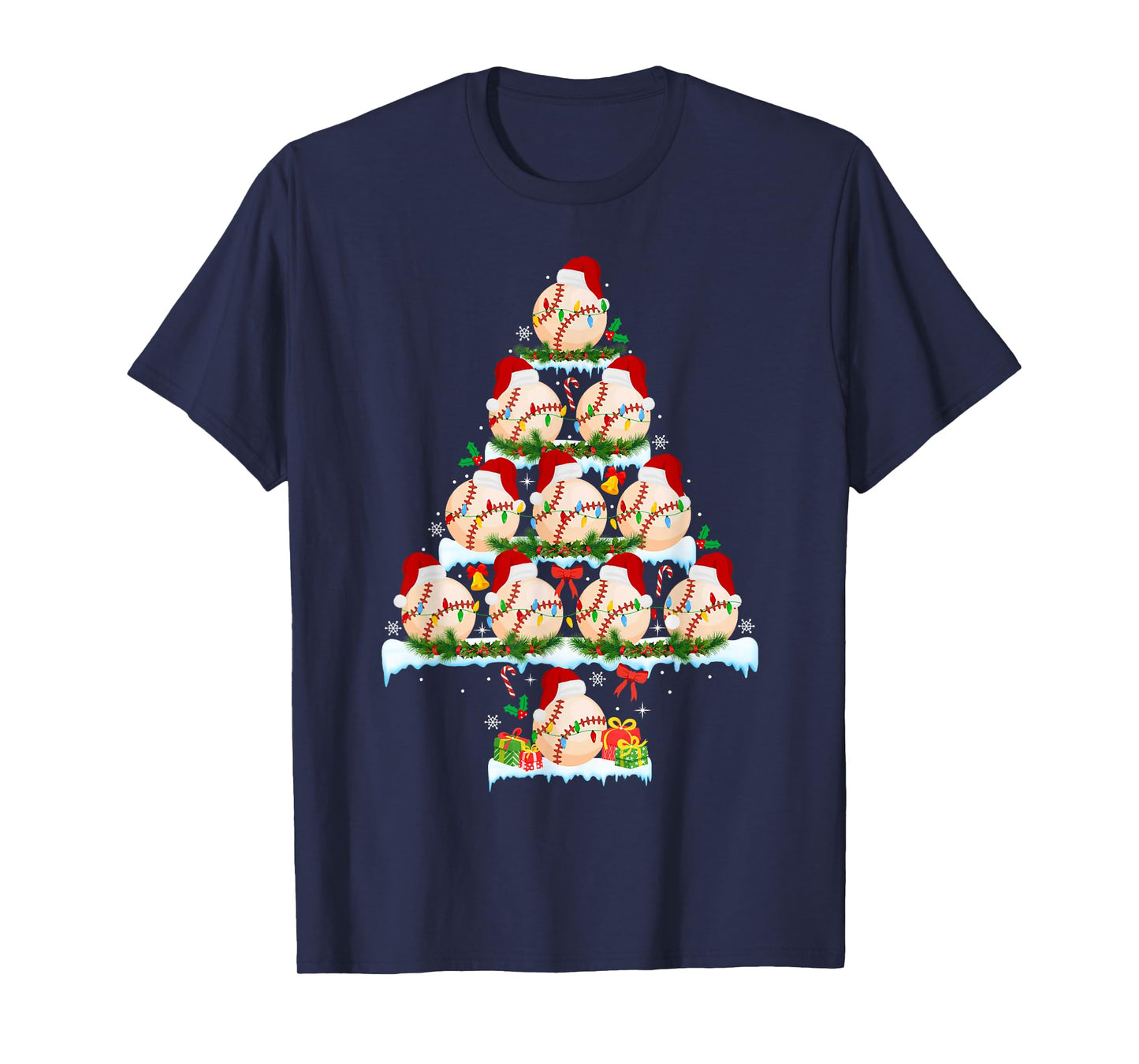 Baseball Christmas Tree Lights Funny Xmas Baseball Player T-Shirt