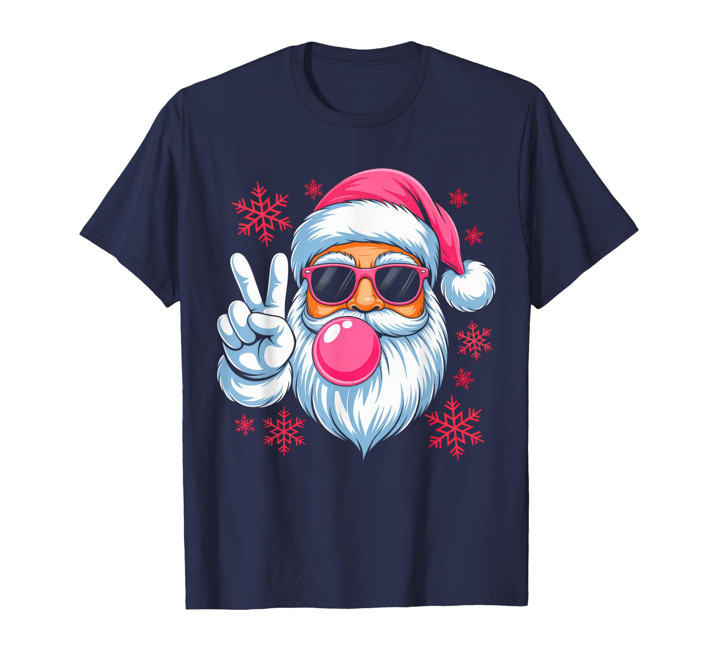 Retro Santa Christmas Blowing Bubble Pink Santa Xmas Funny T-Shirt