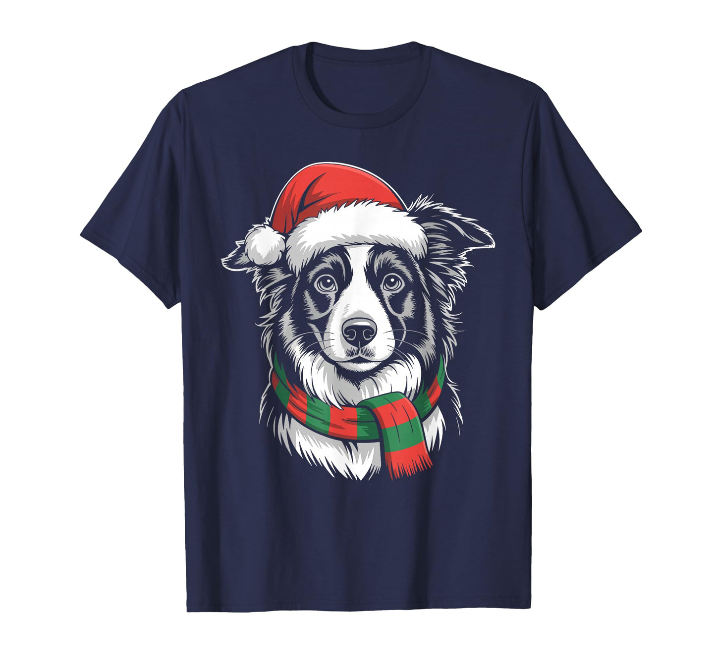 Border Collie Dog Xmas Santa Hat Scarf Christmas Costume T-Shirt