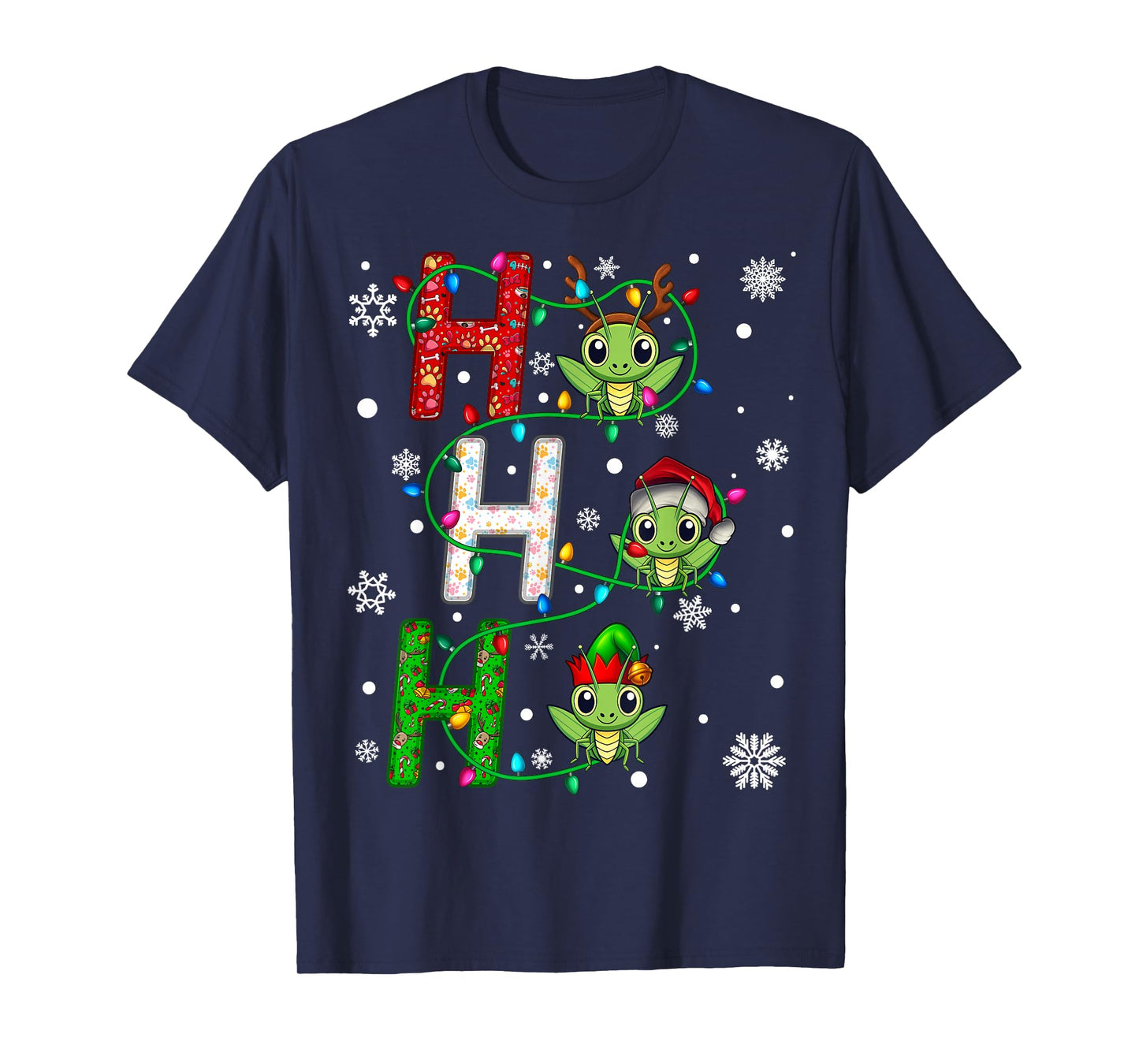 Christmas Santa Hat Ho Ho Ho Grasshopper Animal Xmas T-Shirt