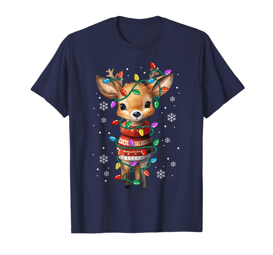 Cute Reindeer Christmas Lights Santa Xmas Pjm Women Girl Kid T-Shirt