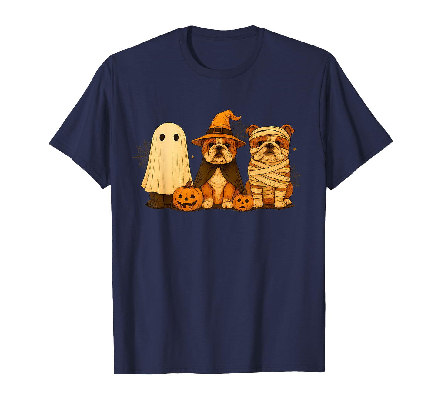 Retro Bull Dog Witch Scary Halloween Pumpkin Women Men Kids T-Shirt