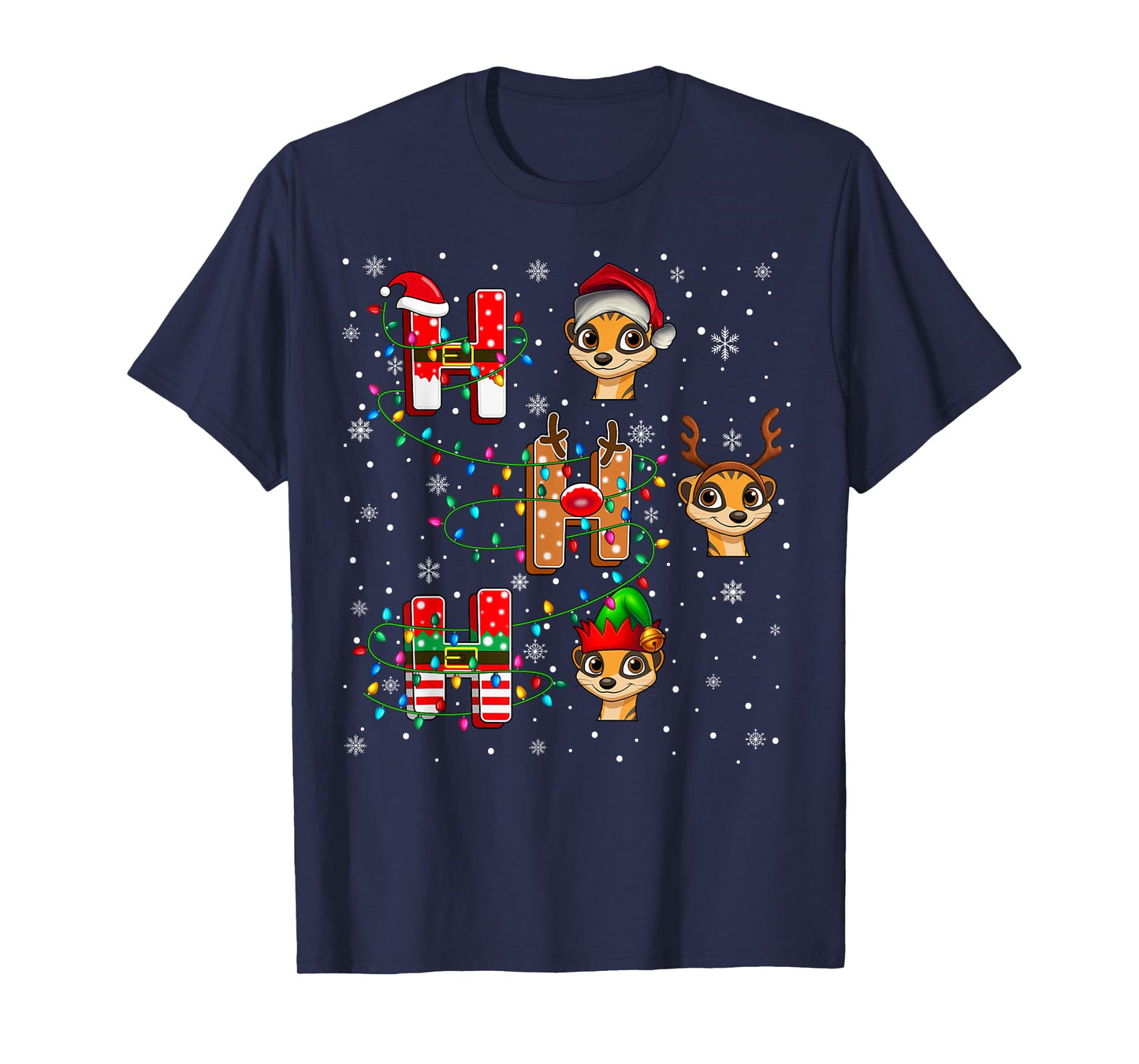 Ho Ho Ho Santa Reindeer Hat Elf Meerkat Animal Christmas T-Shirt