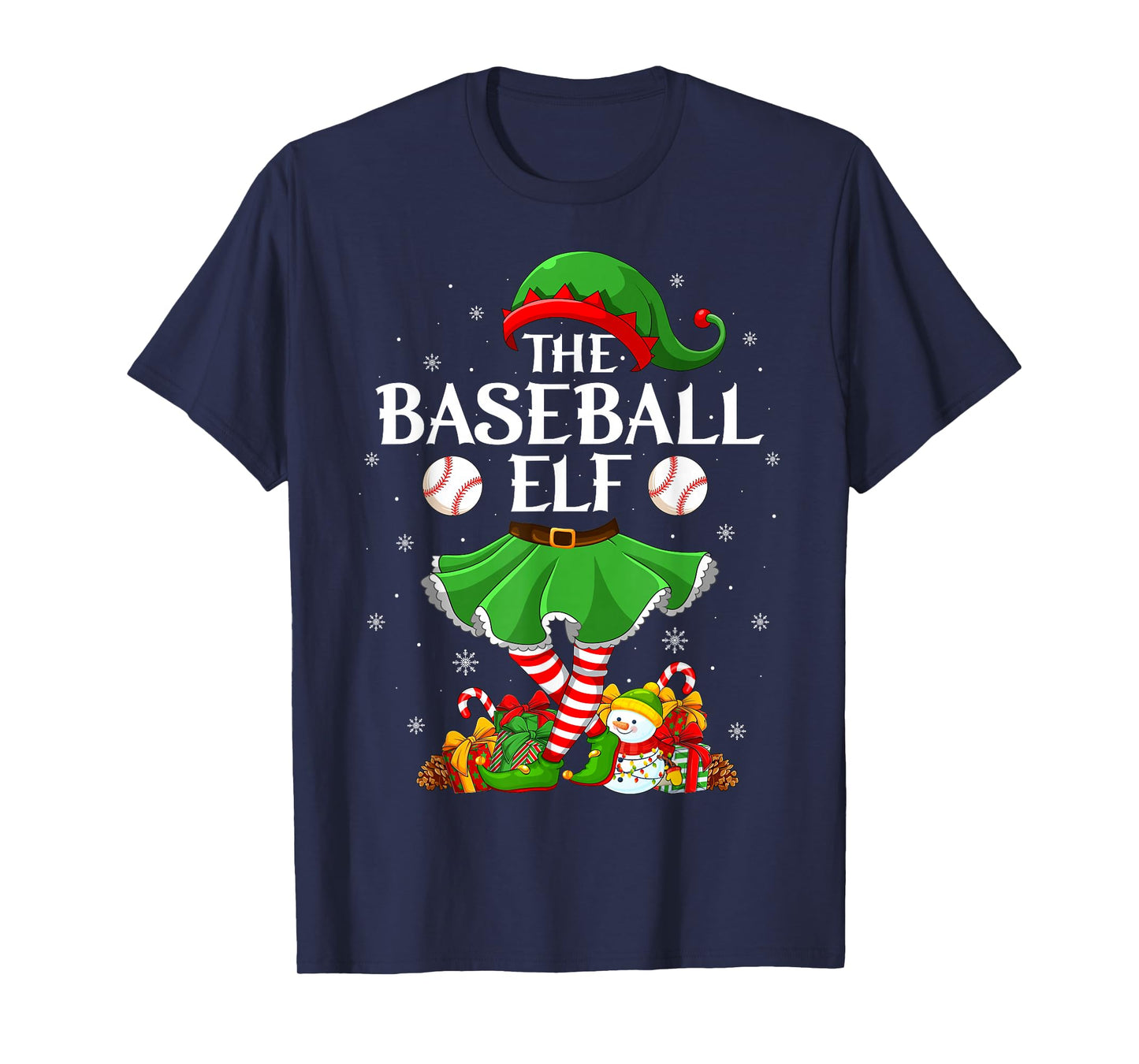 Baseball Elf Christmas Family Elf Squad Xmas Girls Women T-Shirt