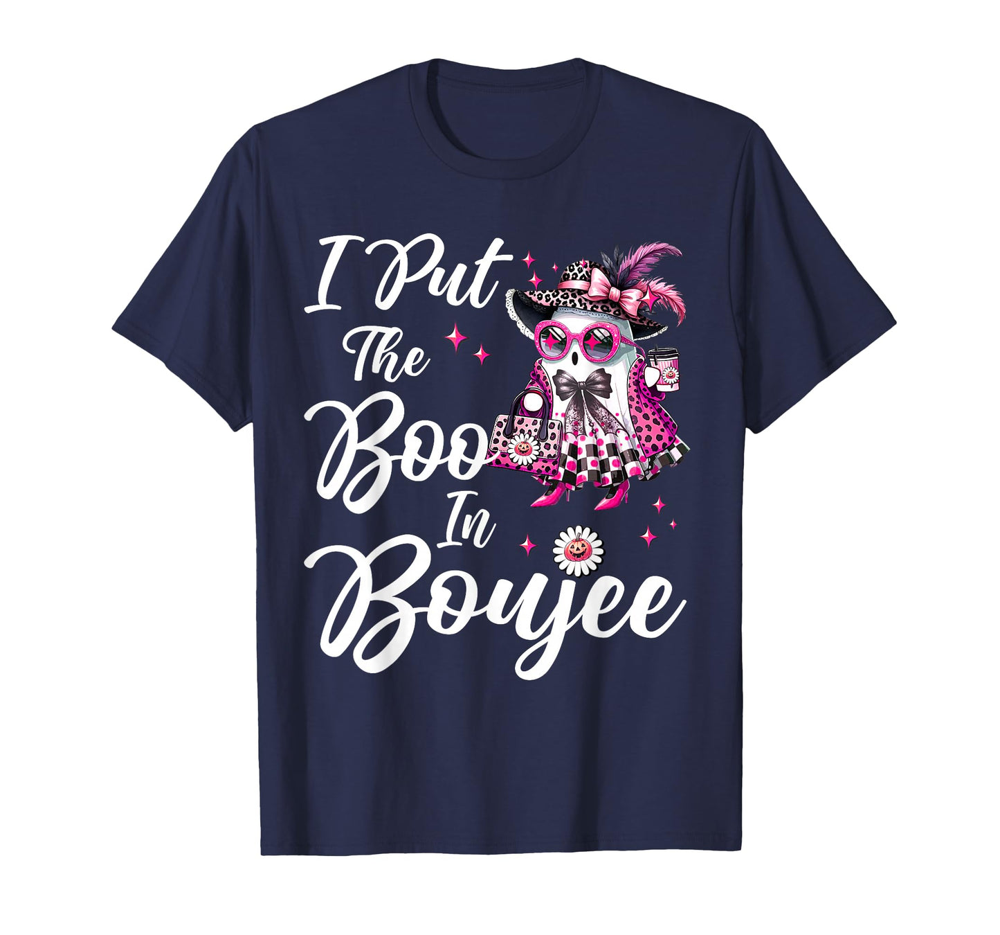 I Put The Boo in Boujee Pink Retro Leopard Ghost Halloween T-Shirt