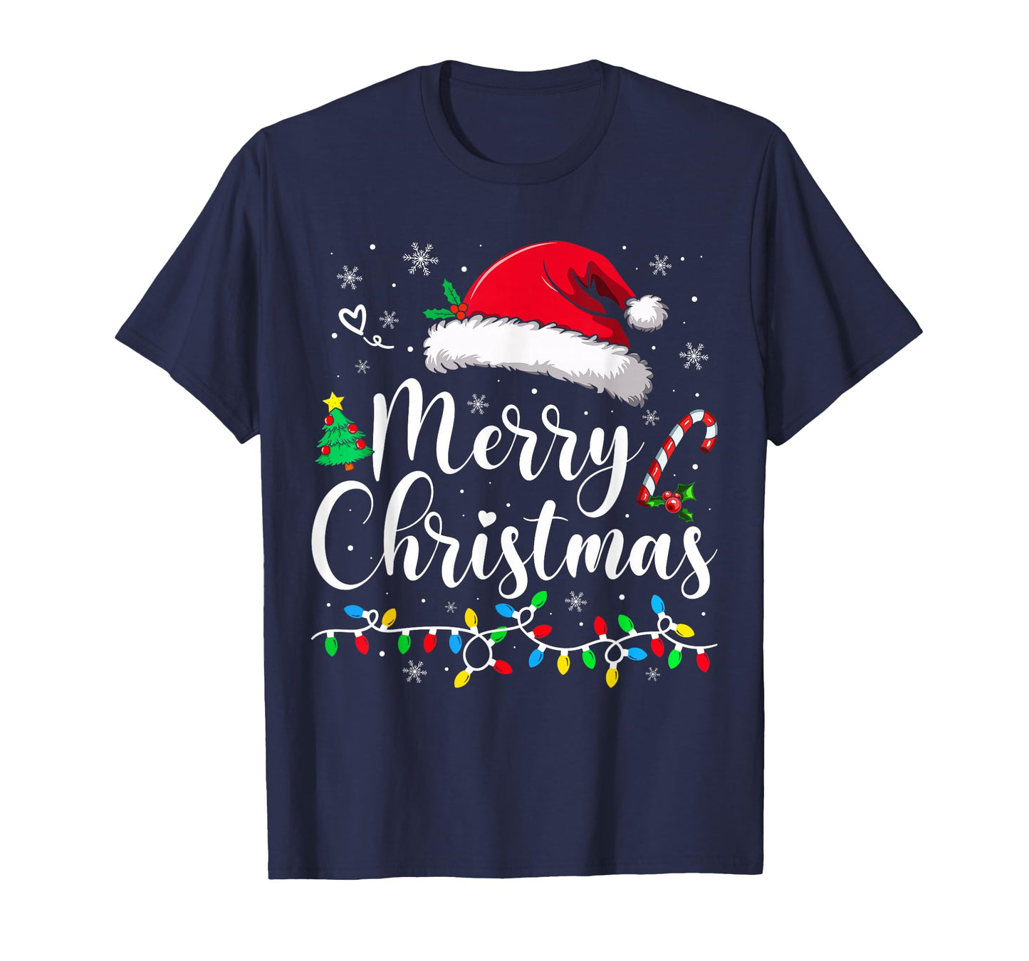 Merry Christmas Lights Santa Hat Xmas Family Matching Pajama T-Shirt