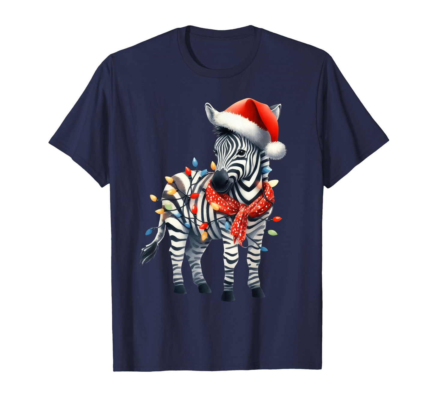 Zebra Christmas Lights Funny Santa Hat Merry Xmas T-Shirt