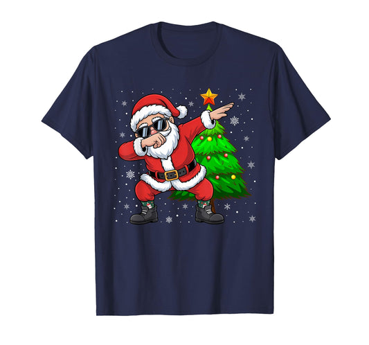 Dabbing Santa Claus Christmas Tree Lights Boys Kids Dab Xmas T-Shirt