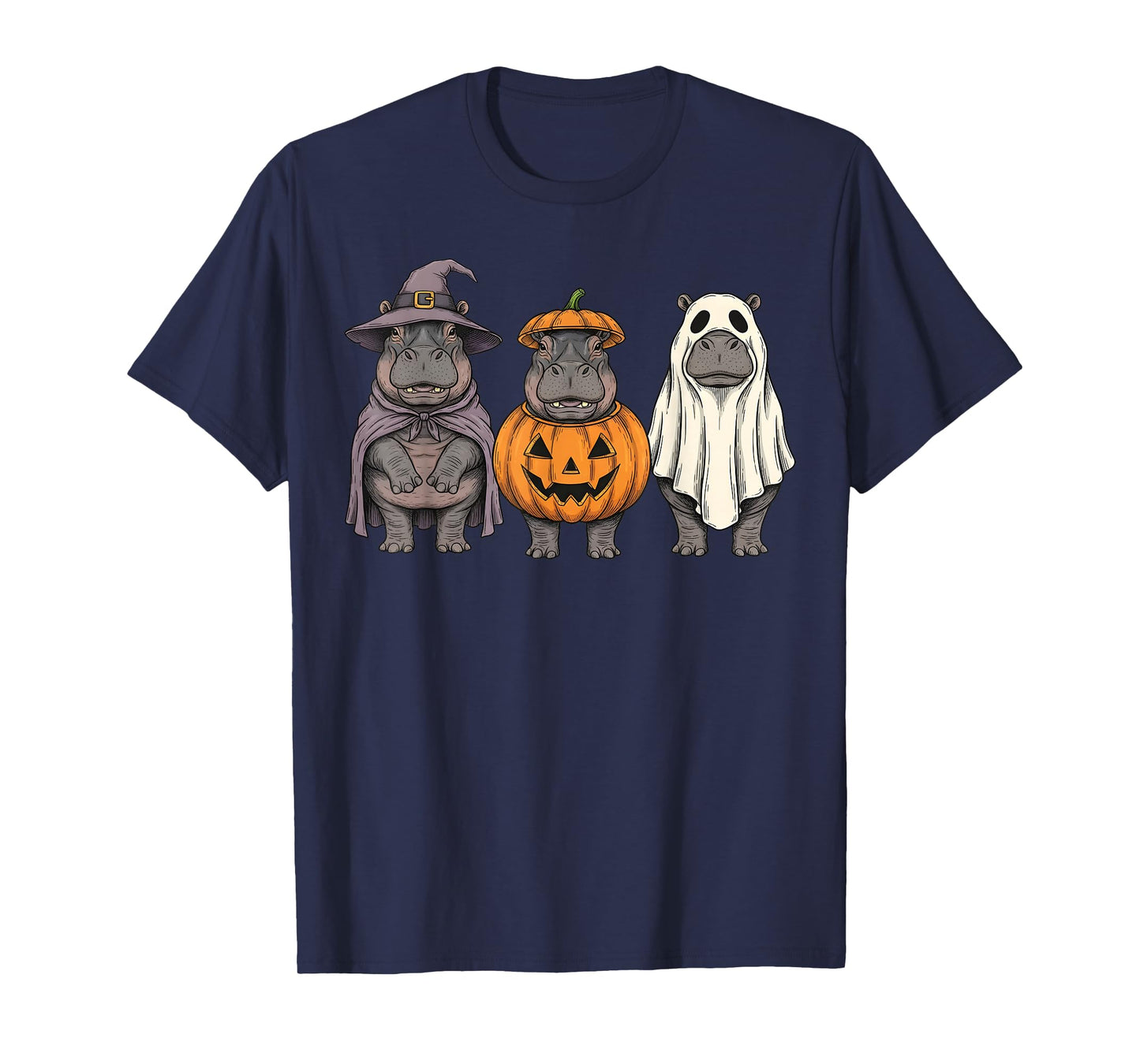 Spooky Ghost Hippo Pumpkin Halloween Safari Animal T-Shirt