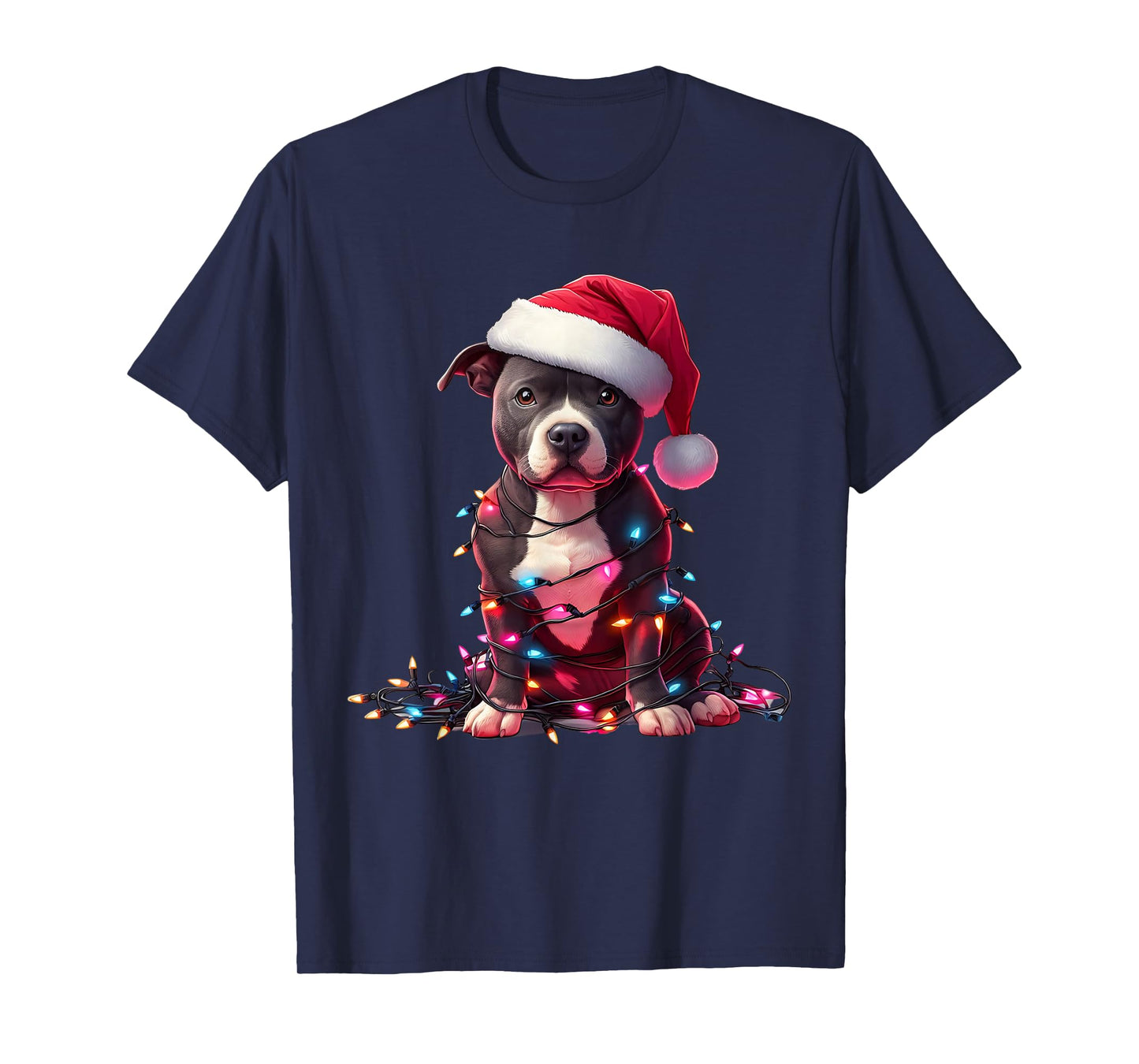 Staffordshire Bull Terrier Dog Christmas Lights Santa Hat T-Shirt