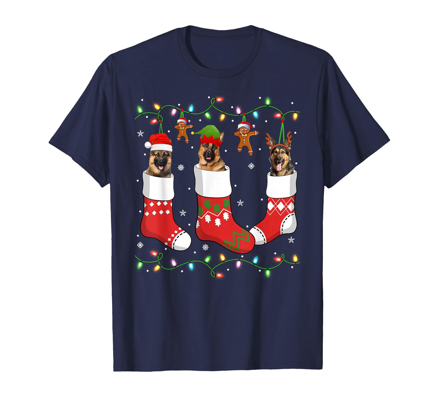 German Shepherd Dog in Christmas Sock Santa Xmas Pajamas T-Shirt
