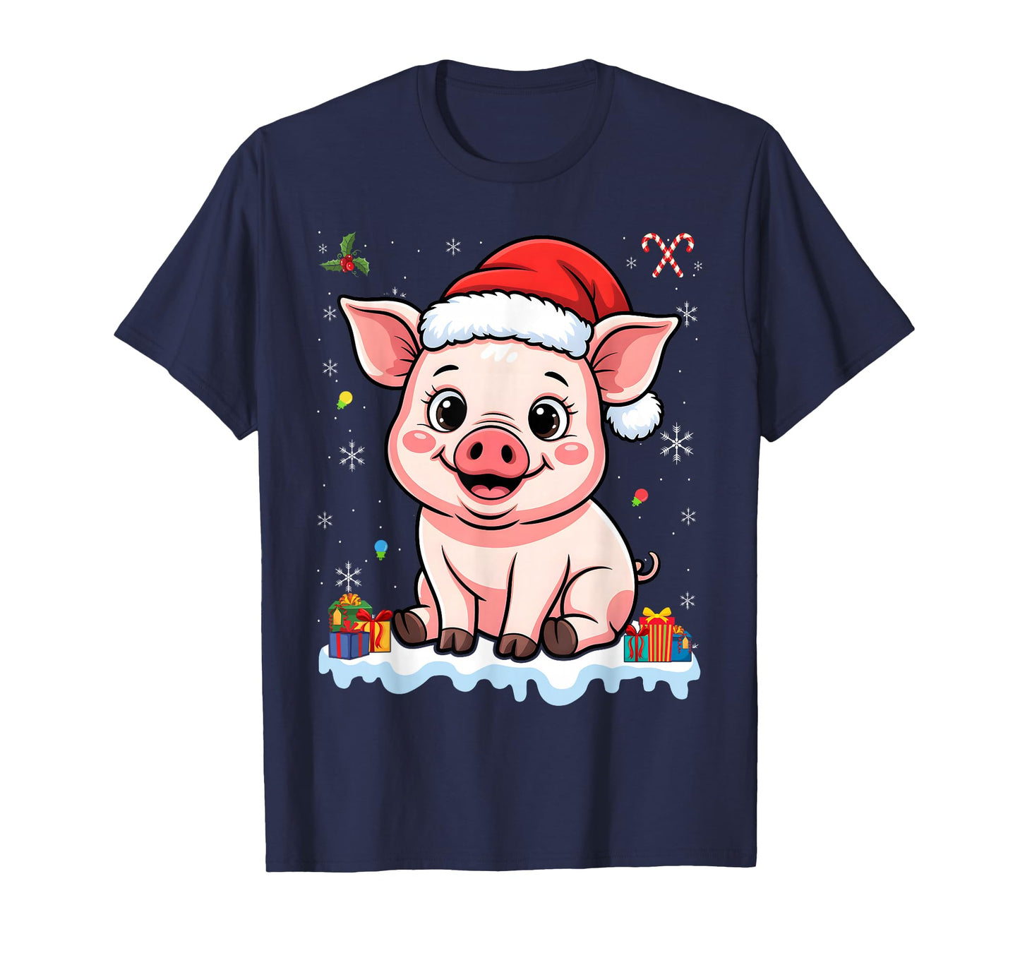 with Santa Hat Funny Lover Christmas Pig T-Shirt