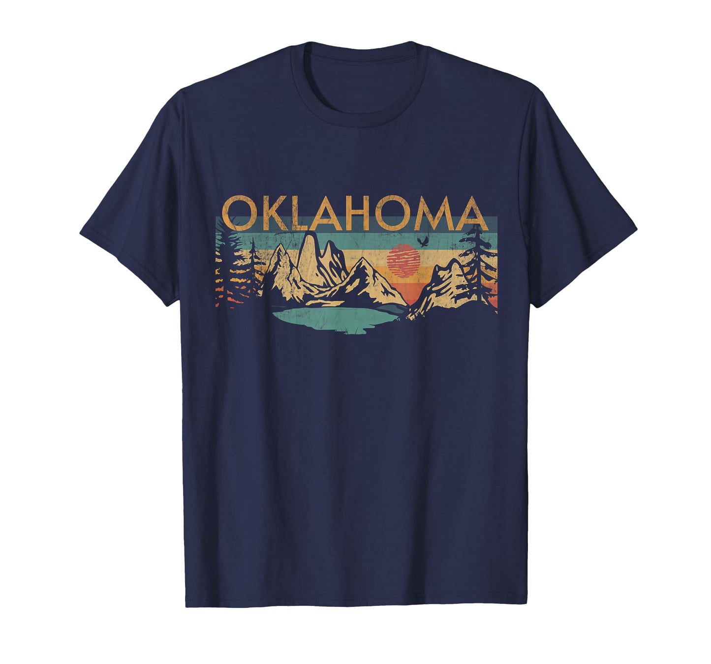 Oklahoma USA Outdoor Vintage Unisex-Adults, Kids Black Cotton, Polyester Retro Crew Neck Short Sleeve T-Shirt Small