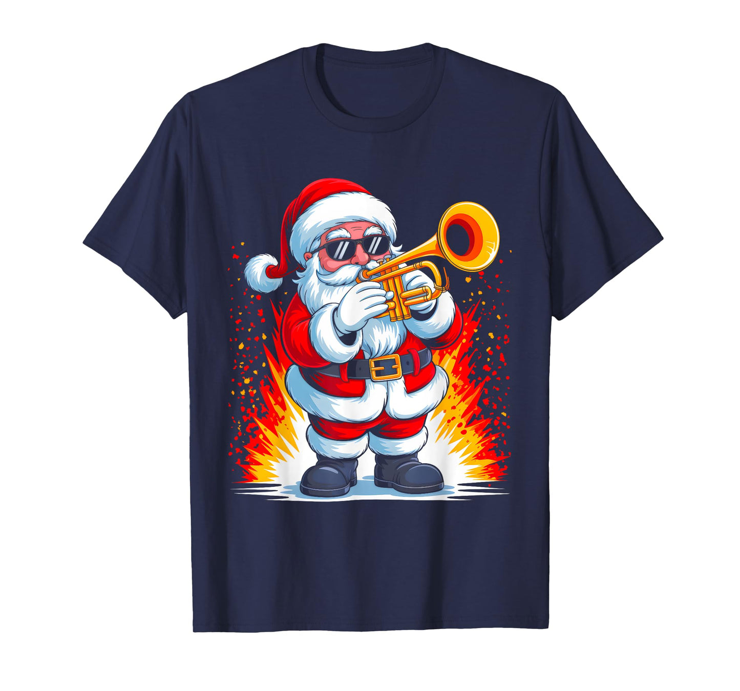 Trumpet Santa Playing Drums Funny Christmas Music Lover Boys T-Shirt