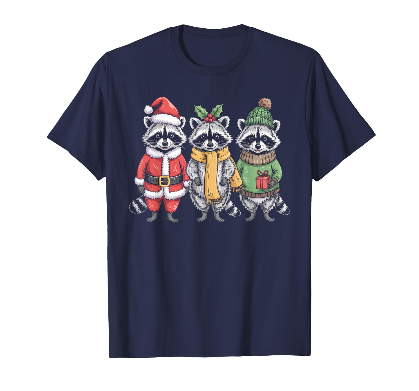 Cute Raccoon Christmas Funny Holiday Santa Claus Animal Gift T-Shirt