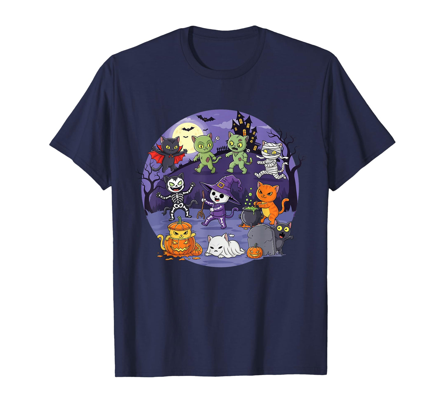 Funny Spooky Halloween Cats Costume Party Design T-Shirt