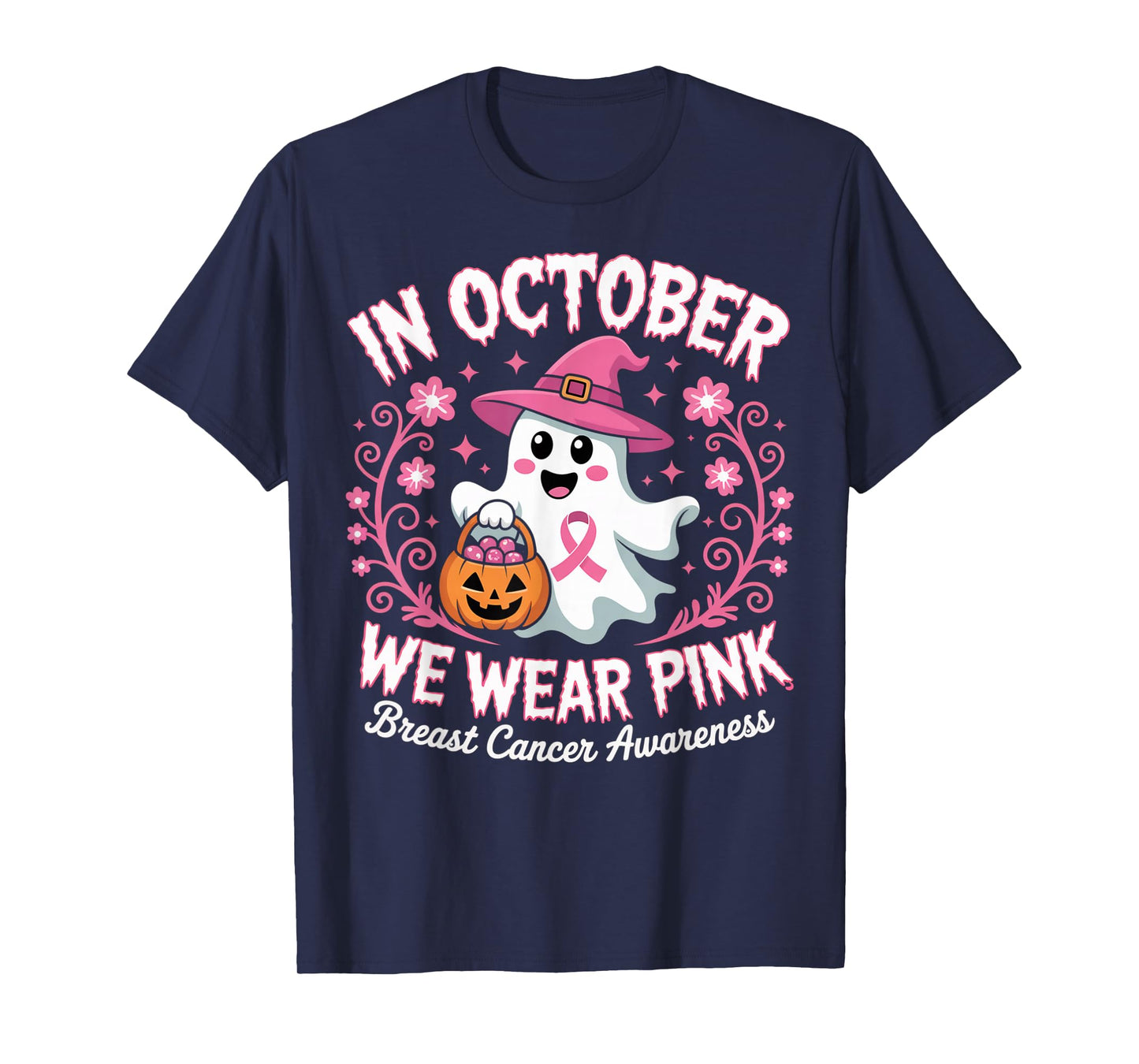 Breast Cancer Women Halloween in October We Wear Pink T-Shirt