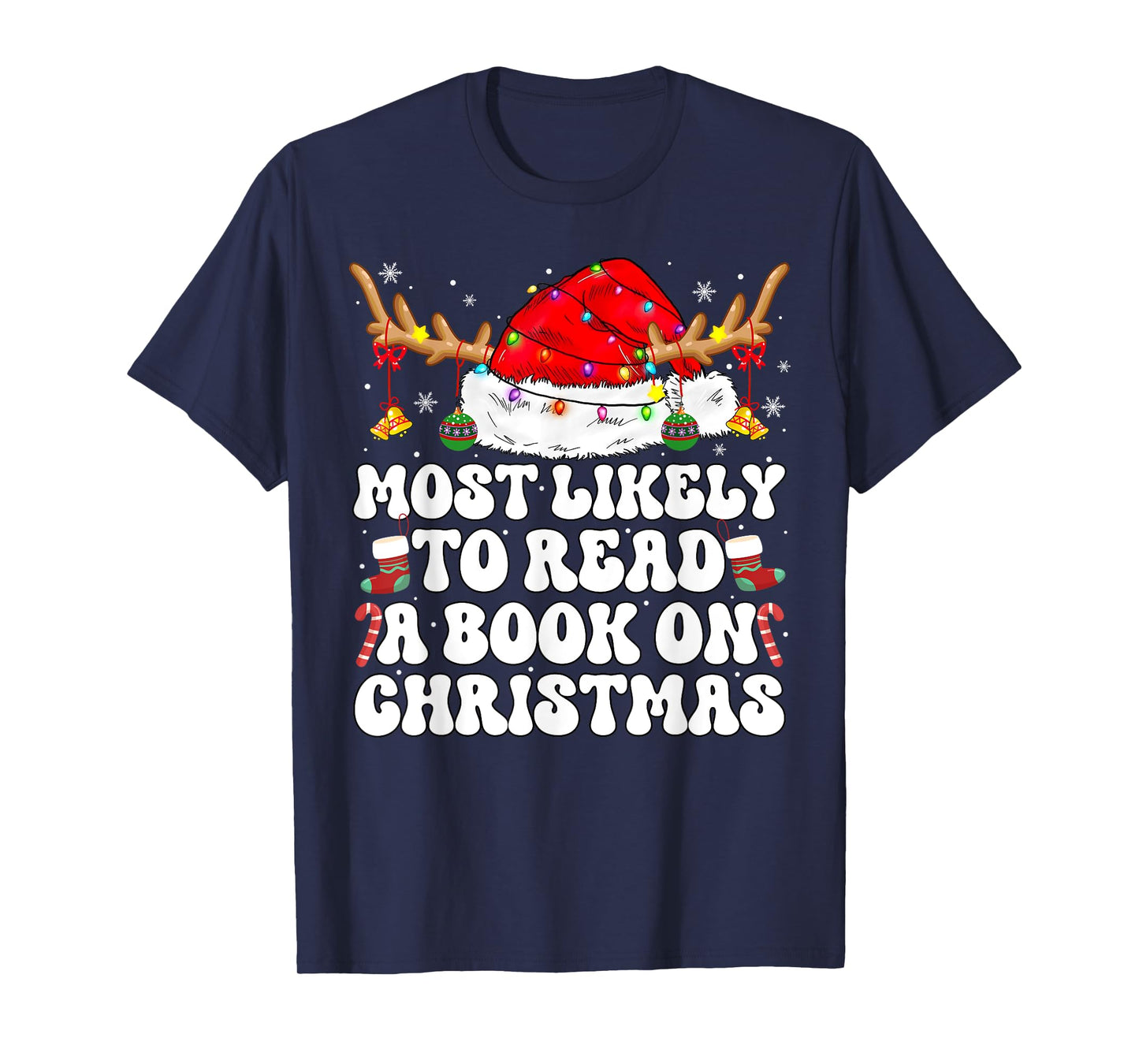Funny Most Likely to Read A Book On Christmas Family Women T-Shirt