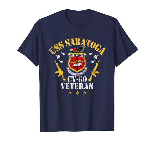 USS Saratoga CV-60 Aircraft Carrier Veteran Flag Vintage Men T-Shirt