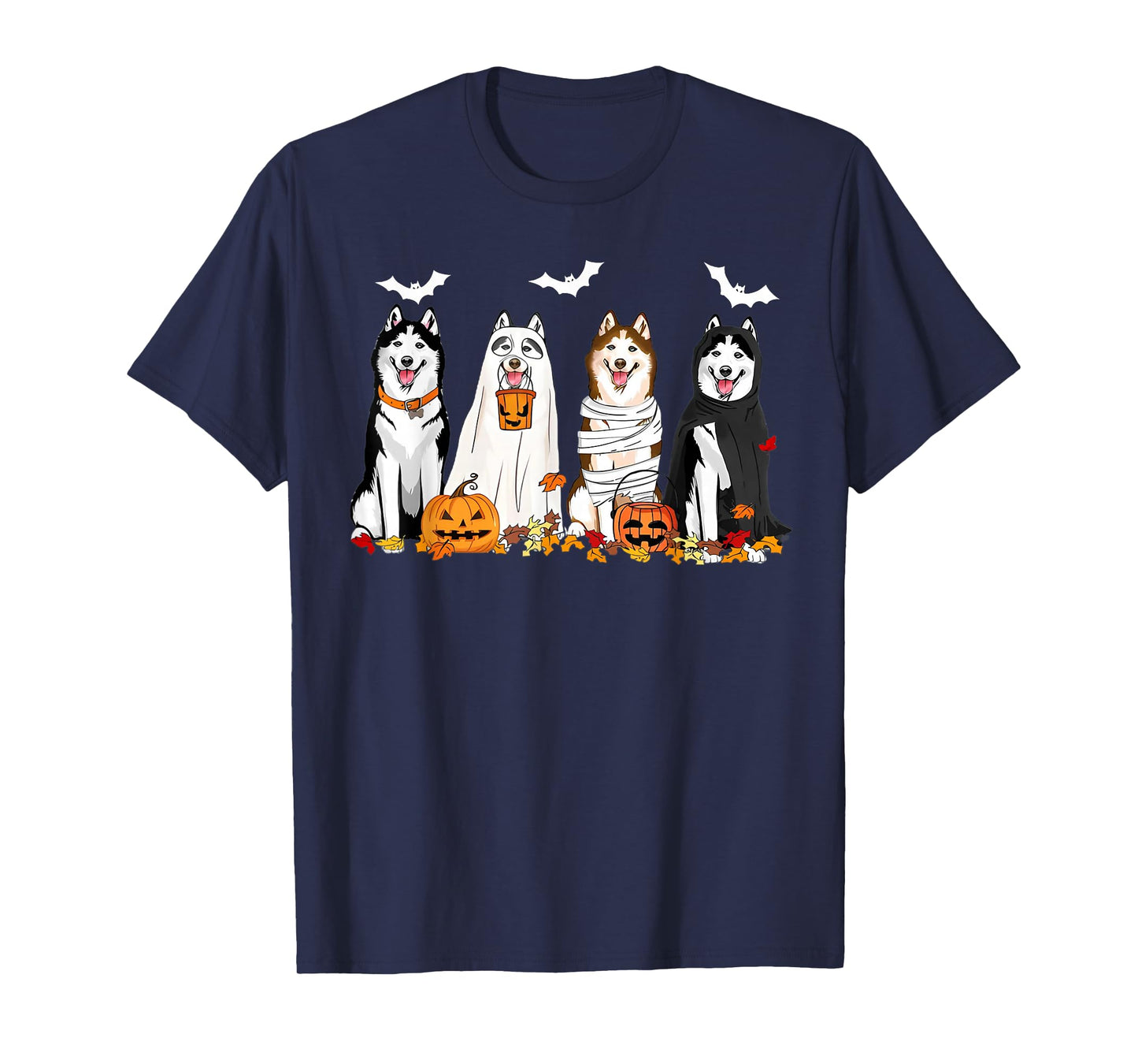 Cute Husky Dogs Ghost Mummy Witch Spooky Halloween Boo T-Shirt