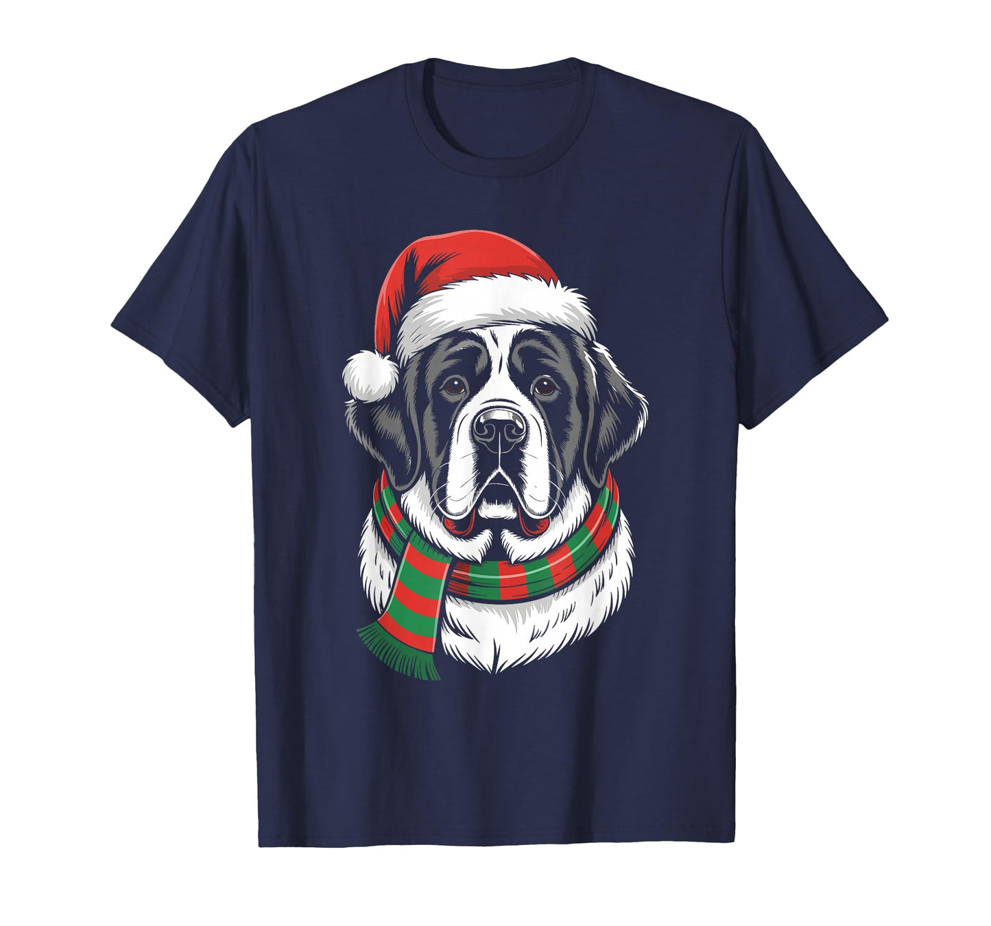 Saint Bernard Dog Xmas Santa Hat Scarf Christmas Costume T-Shirt