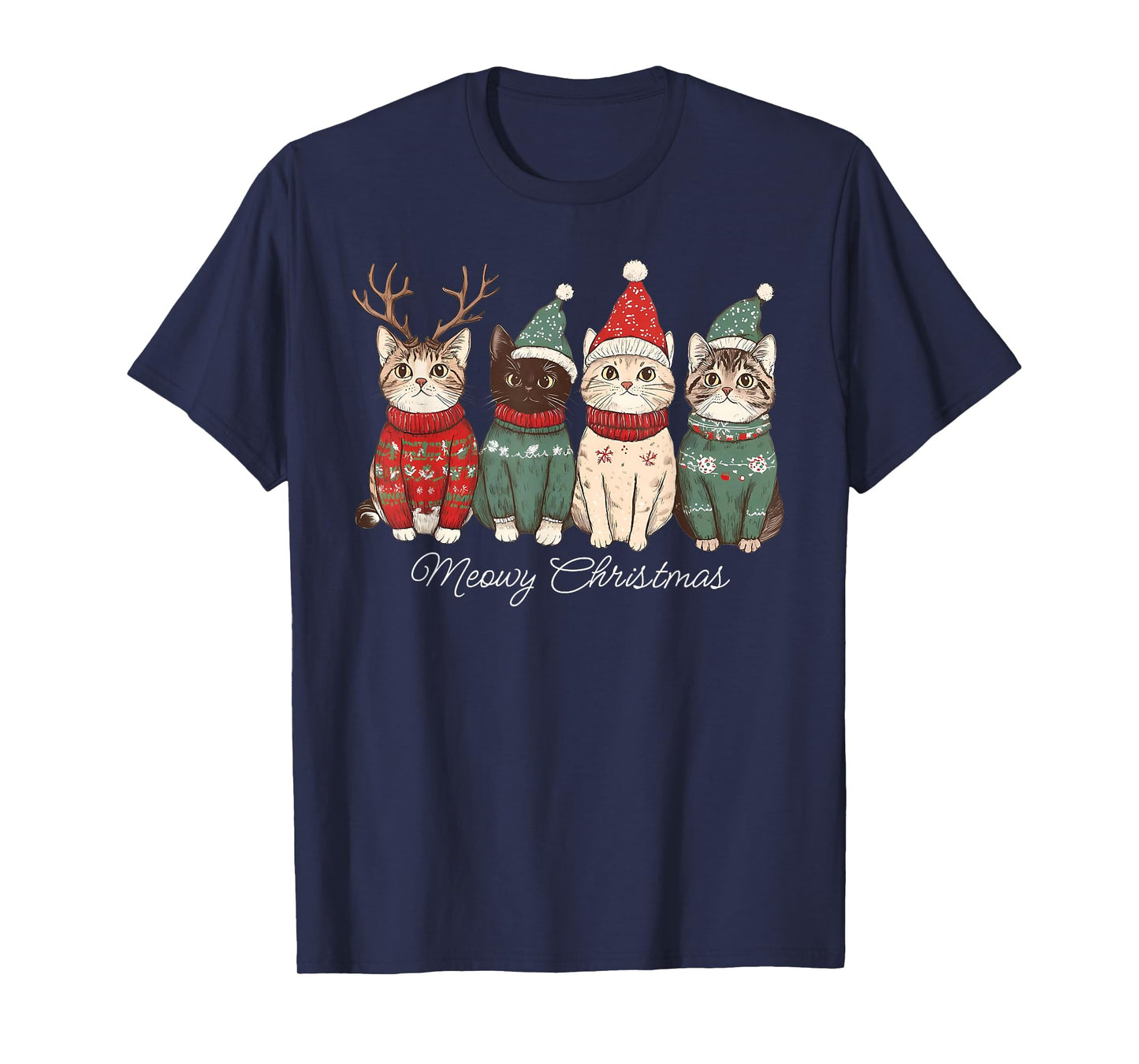 Meowy Christmas Cute Cats Santa Squad Xmas Pajamas Holiday T-Shirt