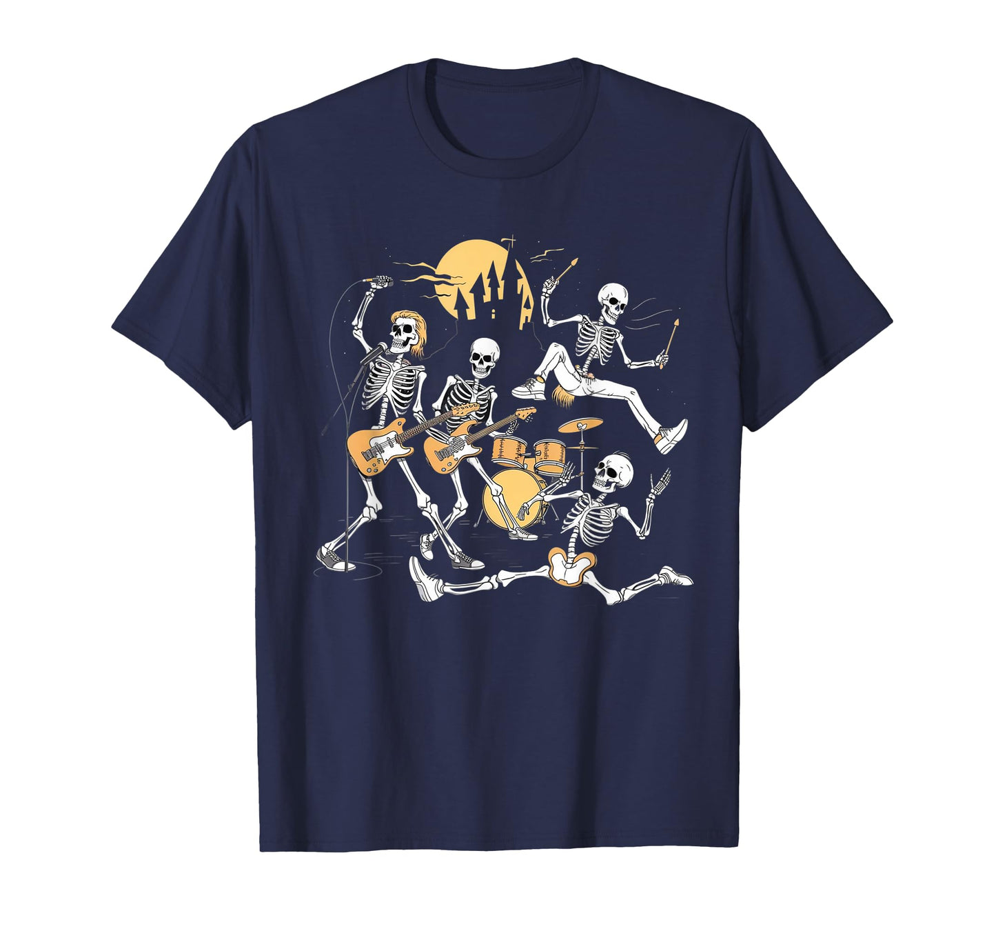 Rock Skeleton Halloween Funny Music Guitar Men Women Kids T-Shirt