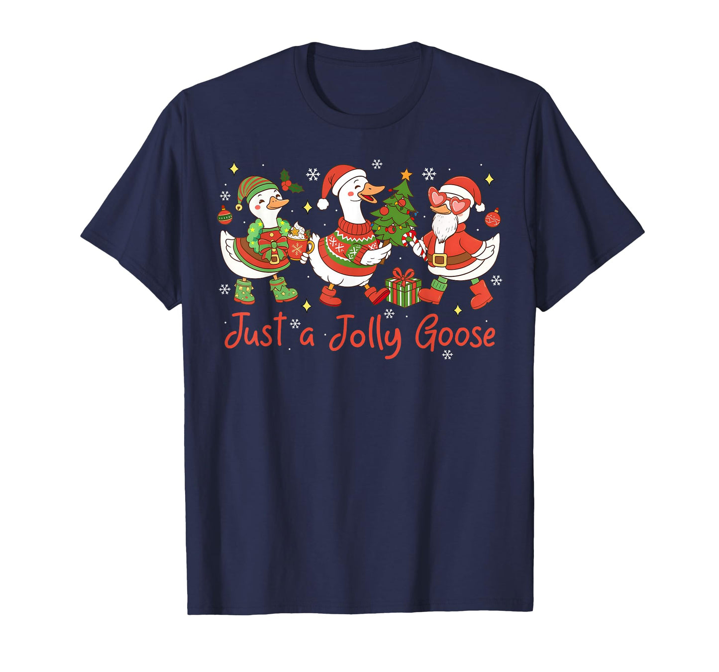 Just A Jolly Goose Santa Cute Bow Christmas Men Women Kid T-Shirt