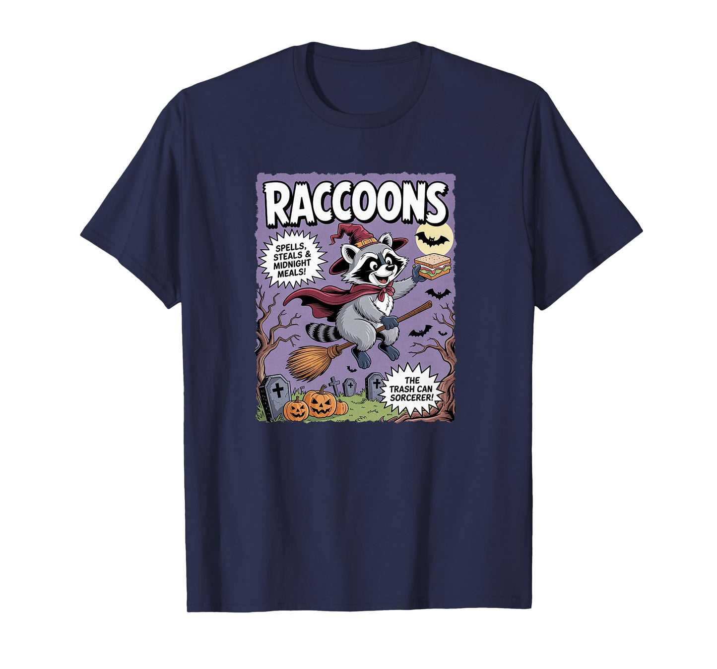 Cute Vintage Raccoon Witch Halloween Funny Trash Panda Comic T-Shirt