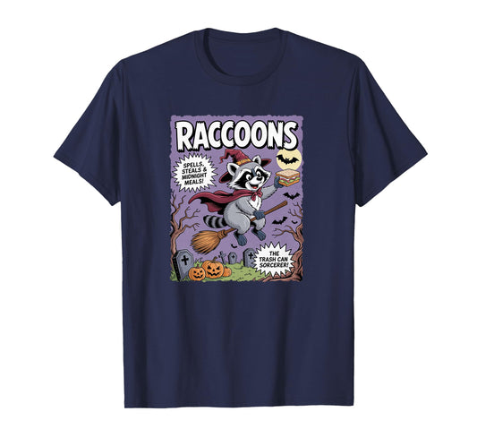 Cute Vintage Raccoon Witch Halloween Funny Trash Panda Comic T-Shirt