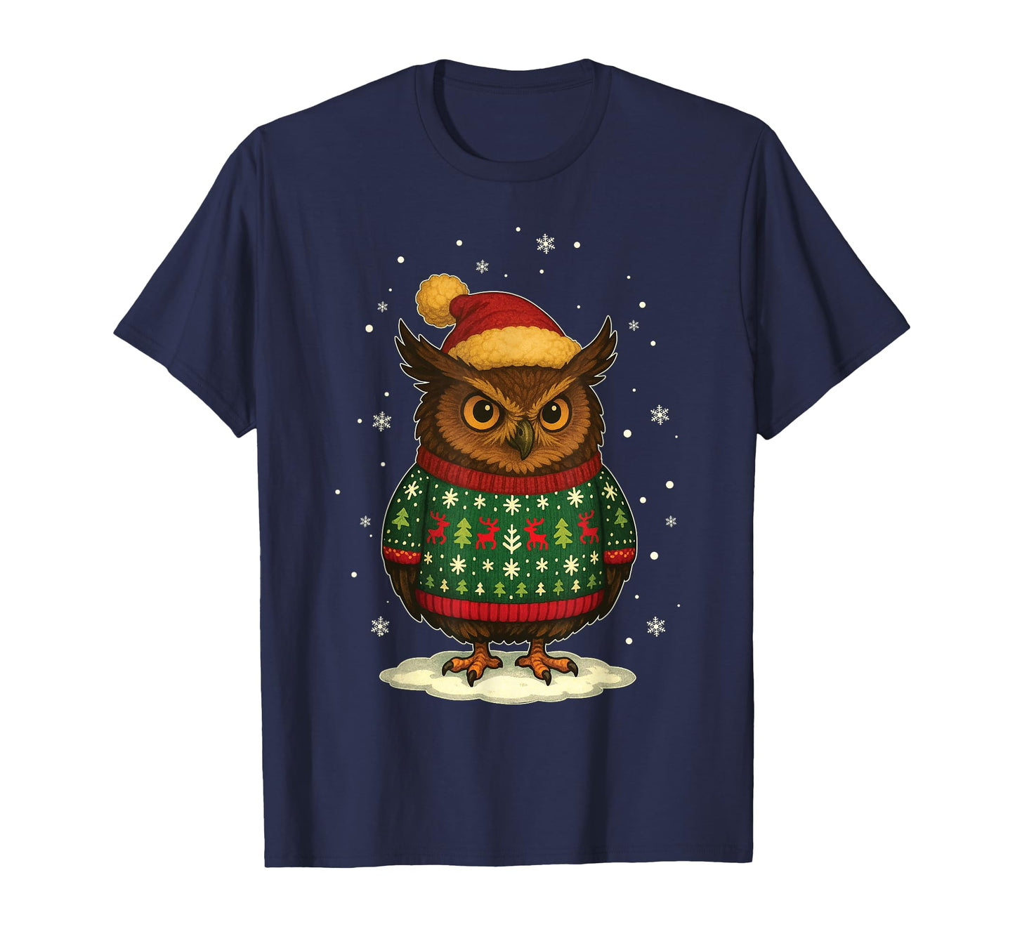 Owl Santa Hat Merry Christmas Funny Ugly Christmas T-Shirt