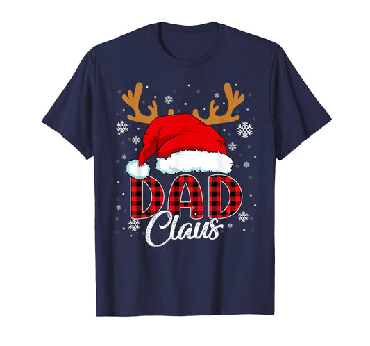Dad Claus Santa Hat Christmas Red Plaid Matching Family T-Shirt