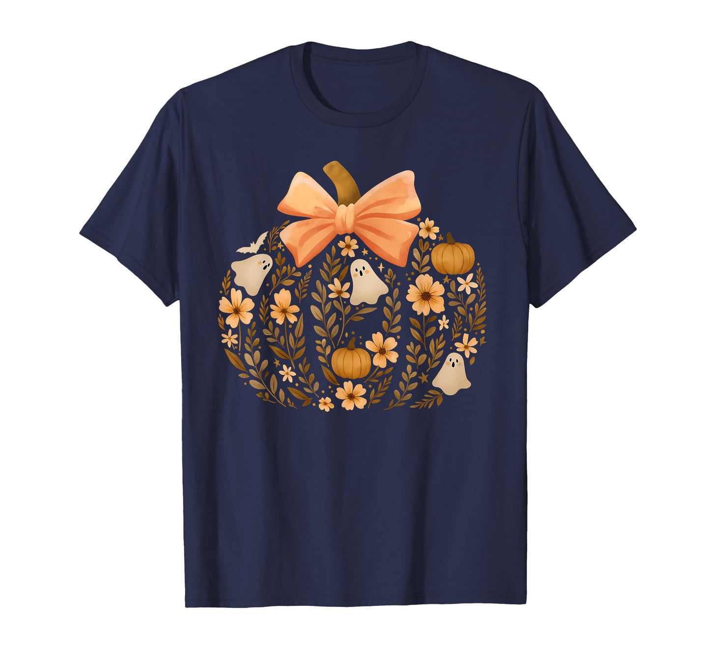 Coquette Vintage Floral Pumpkin Ghost, Floral Fall Ghost T-Shirt