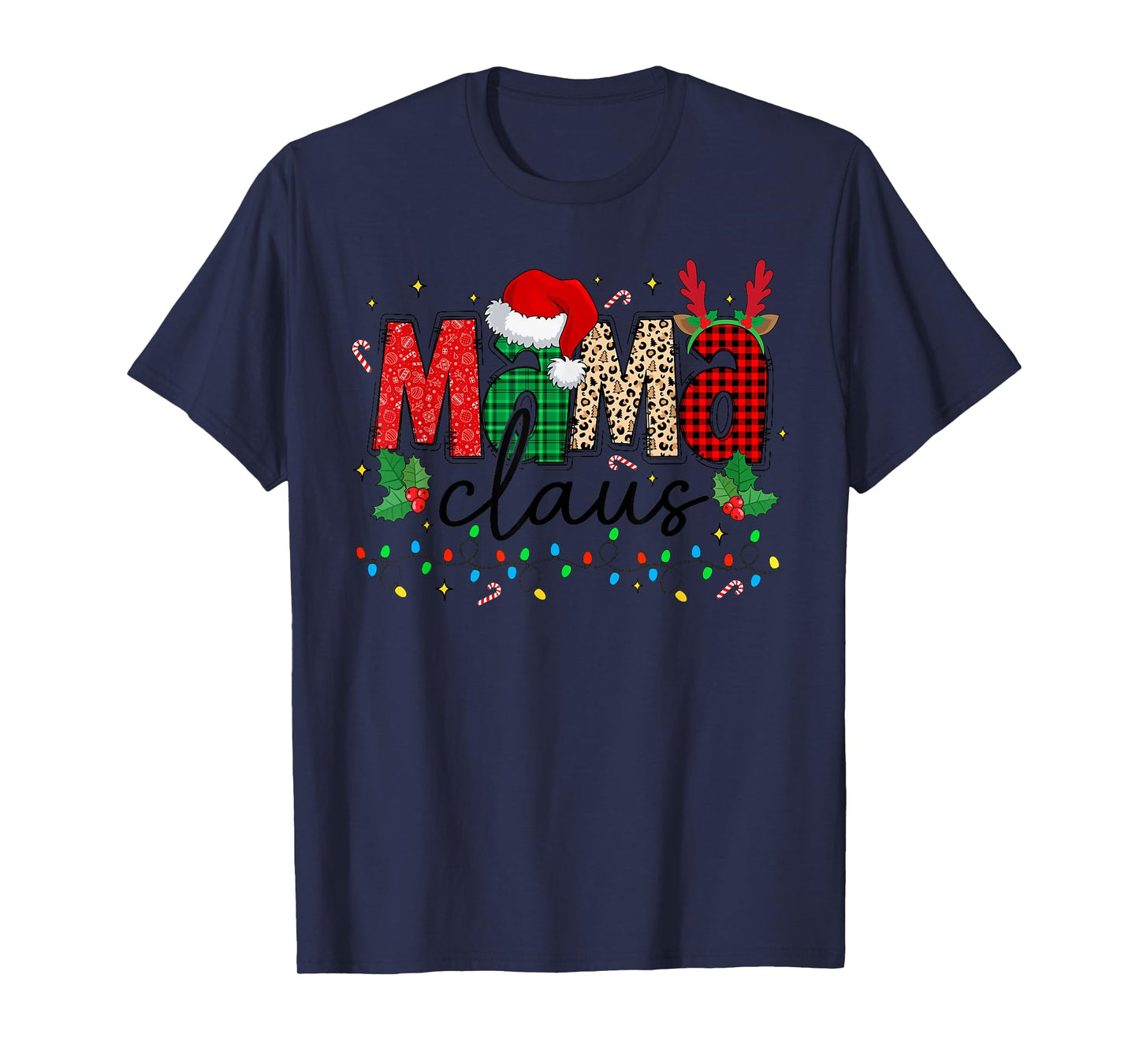 Mama Claus Christmas Santa Hat Reindeer Family Group Pajamas T-Shirt