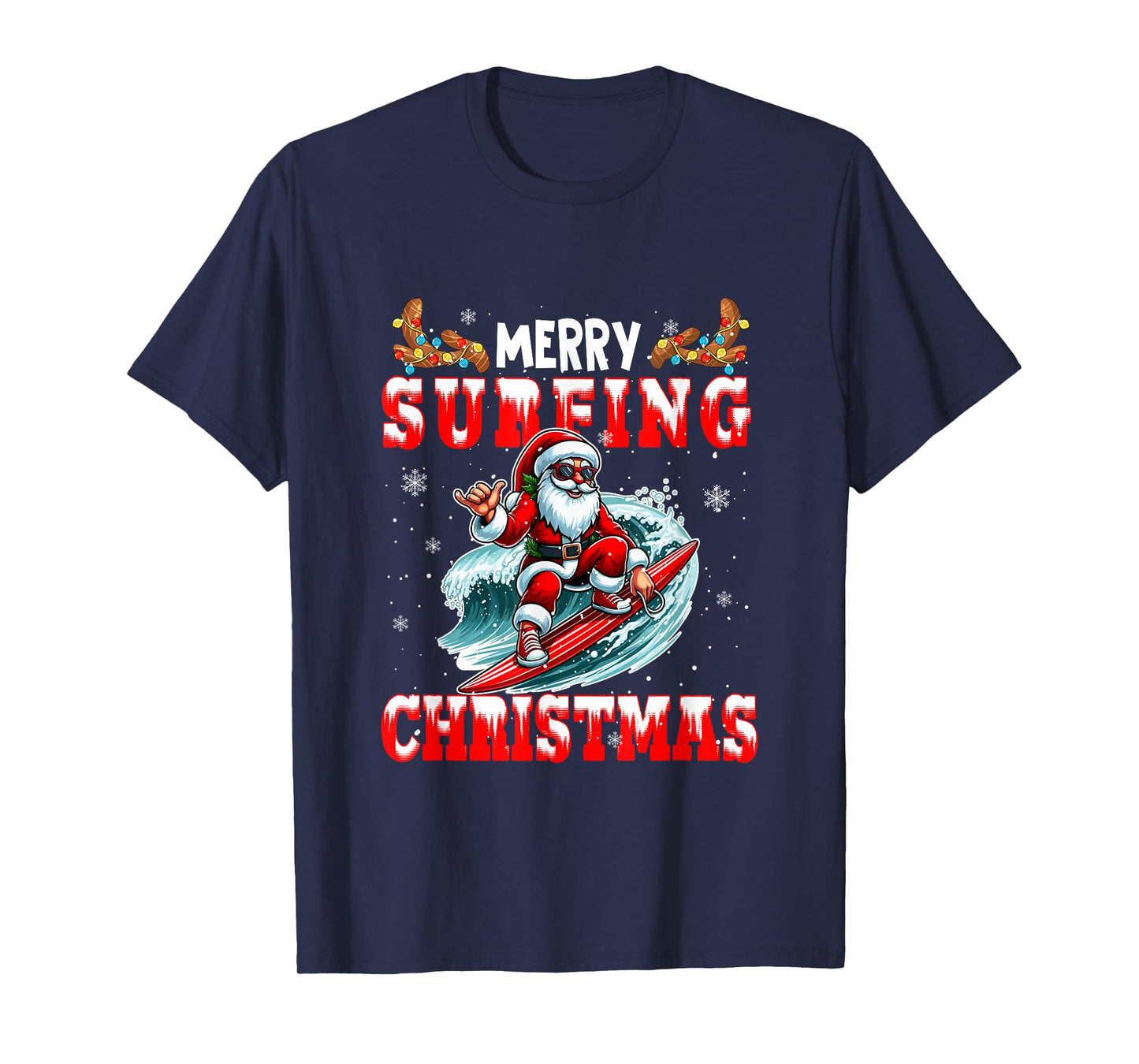 Merry Christmas Surfing Santa Colorful Costume Sport Lover T-Shirt