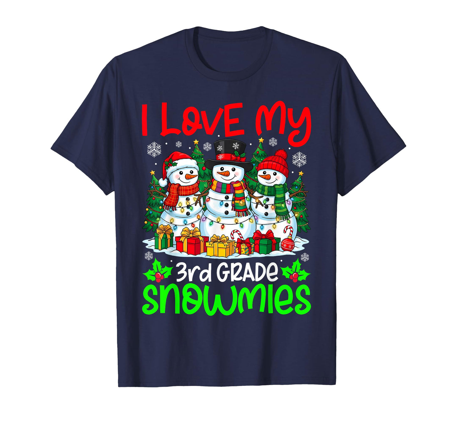 I Love My 3rd Grade Snowmies Christmas Teacher Students Xmas T-Shirt