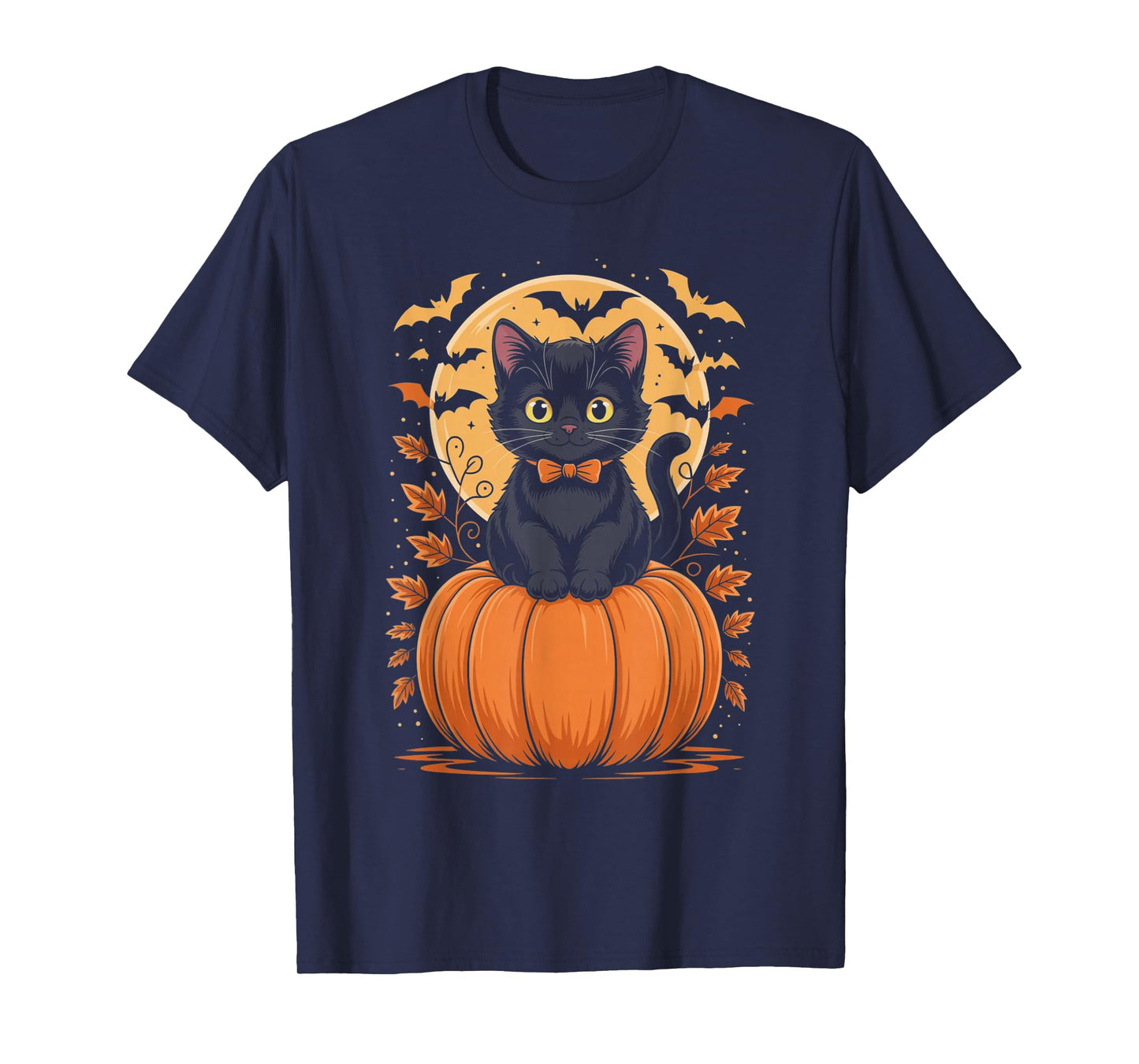 Retro Black Cat Pumpkin Halloween Costume Fall Autumn Gifts T-Shirt