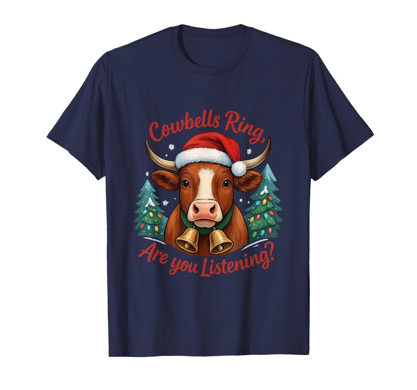 Cute Brown Christmas Cow Funny Merry Cows Lover Santa Humor T-Shirt