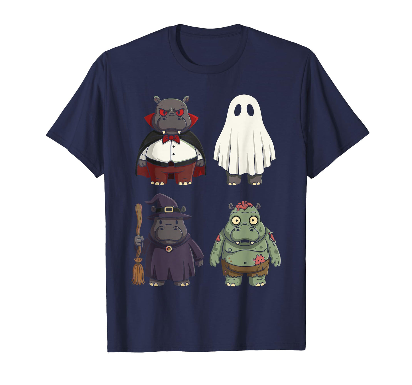 Funny Halloween Hippo Costumes, Zombie Witch Ghost Vampire T-Shirt