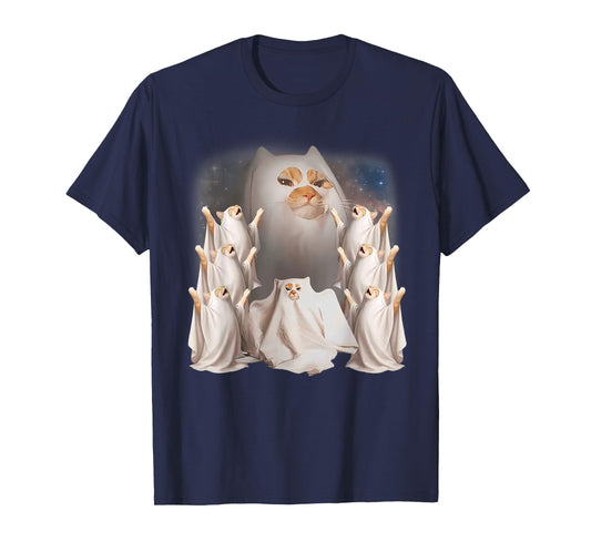 Vintage Ghost Cat Meme Funny Halloween Men Women Kids T-Shirt