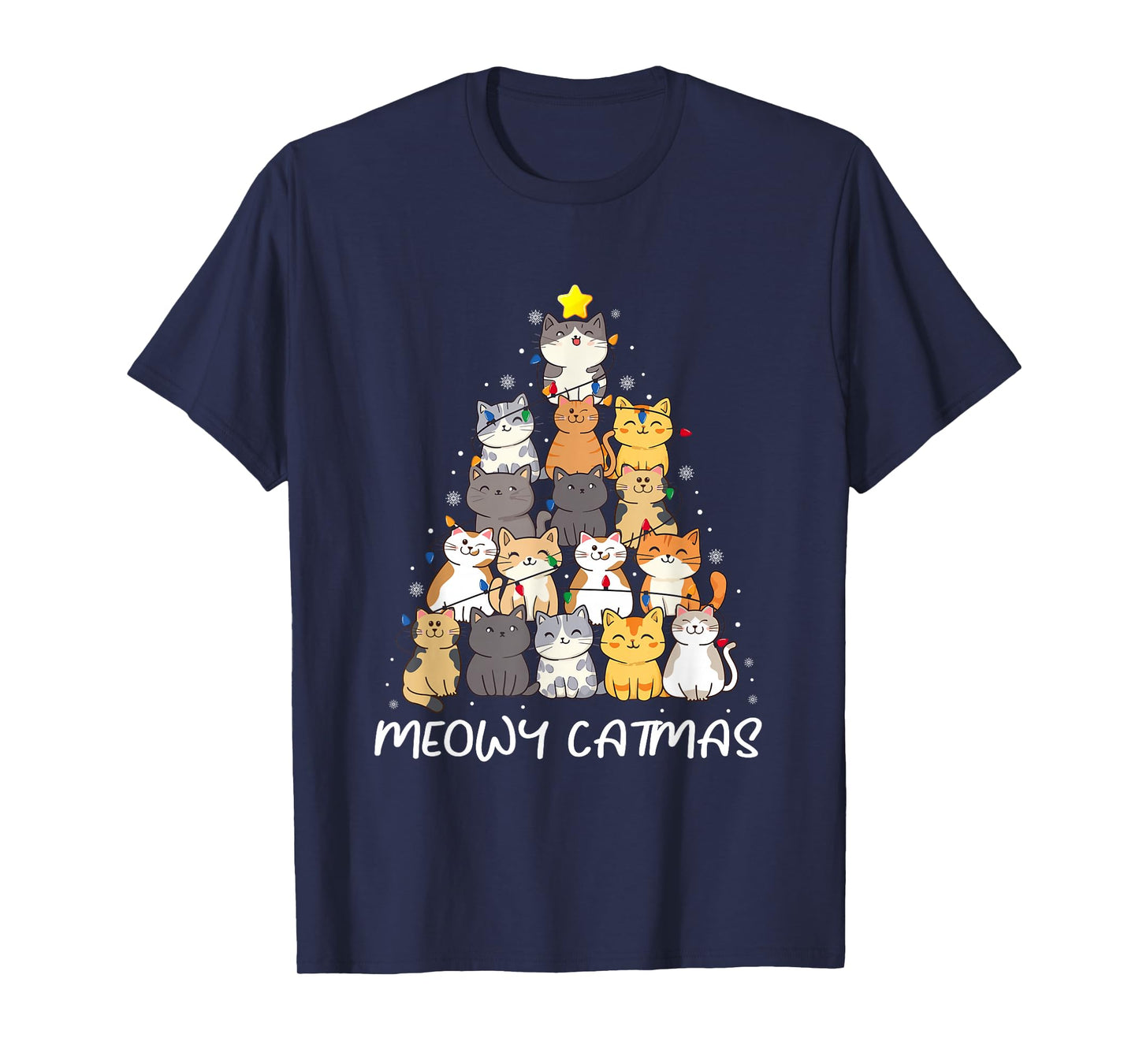 Meowy Catmas Cat Christmas Tree Merry Catmas Boys Girls Kids T-Shirt