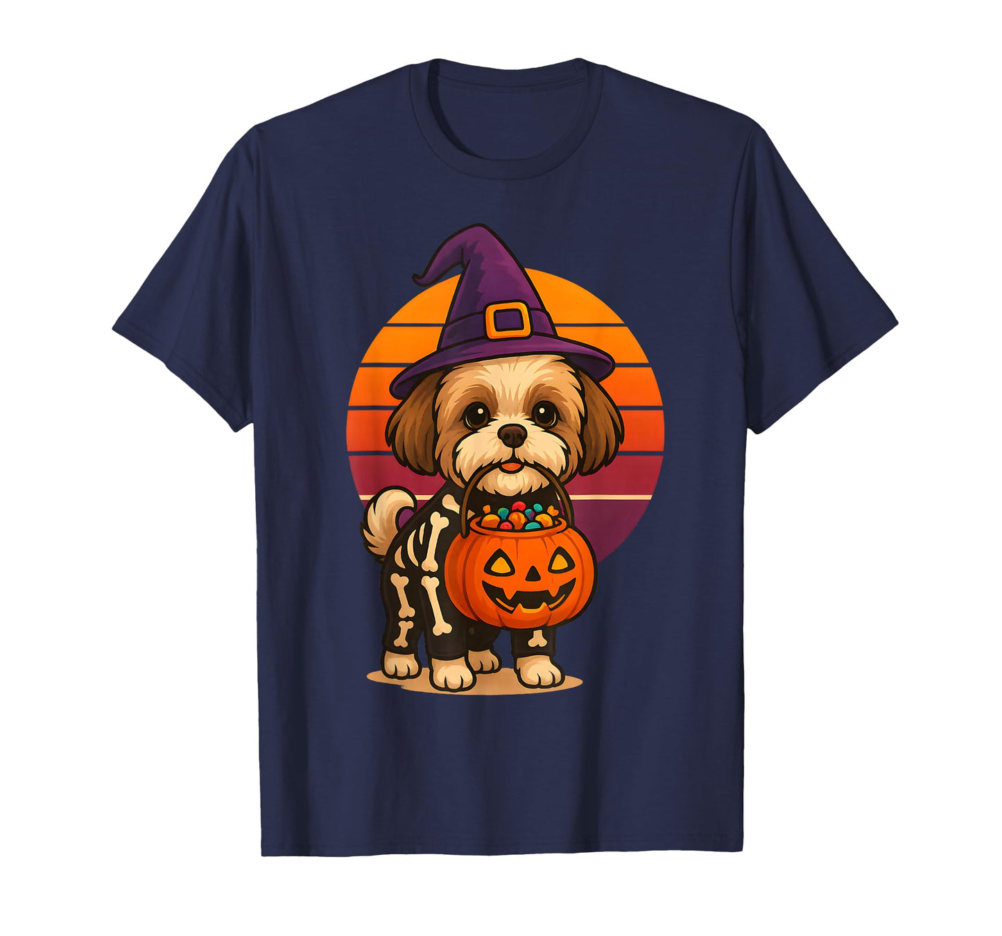 Shih Tzu Dog Halloween Spooky Skeleton Trick or Treat T-Shirt