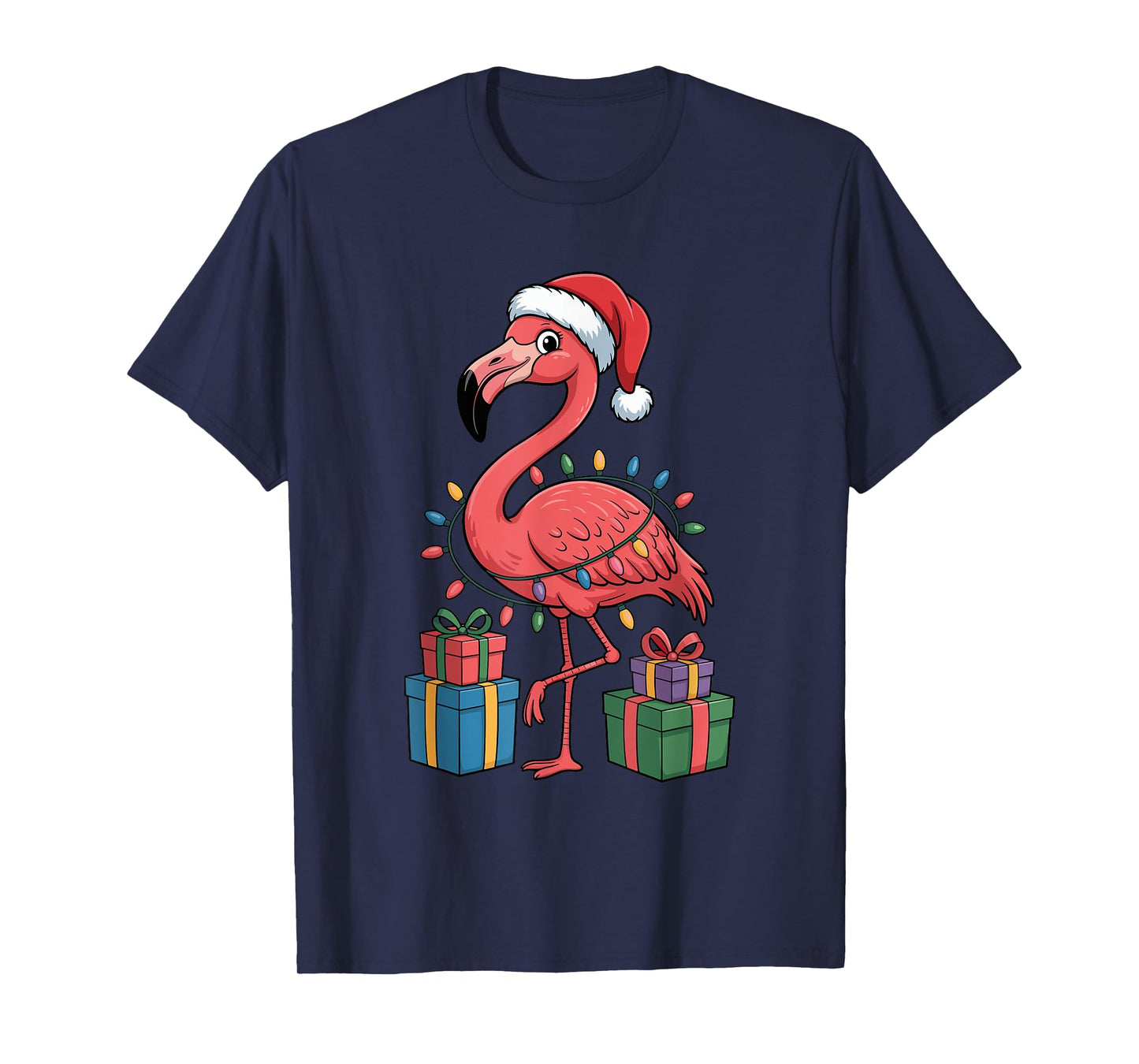 Flamingo Santa Hat Animals Lovers Ugly Christmas Pajamas T-Shirt
