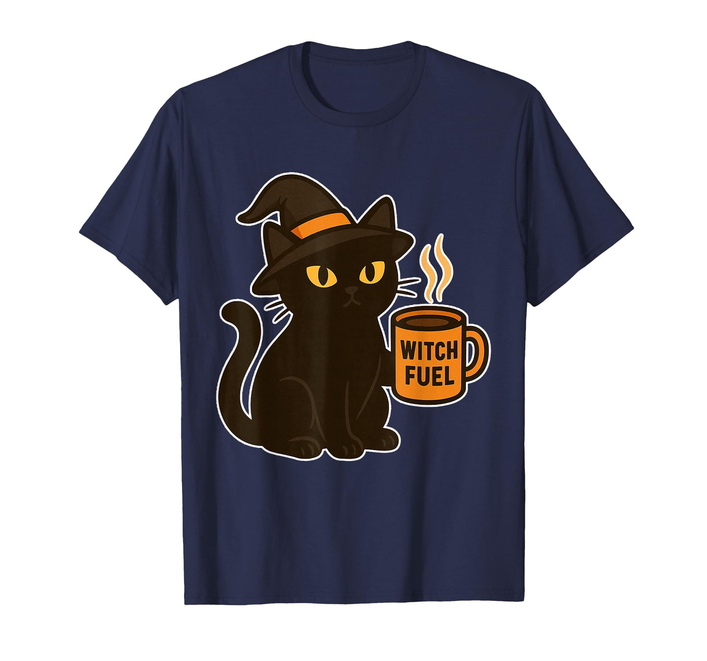 Witch Fuel Black Halloween Cat Drinking Pumpkin Spice Coffee T-Shirt