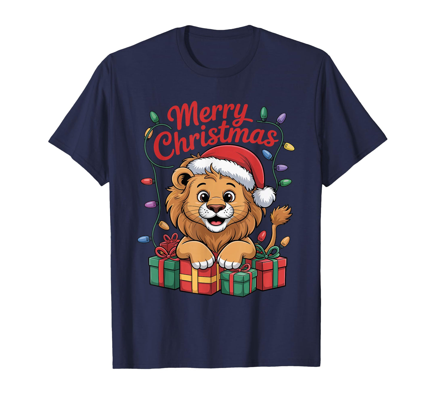 Lion Santa Hat Christmas Design Funny Wild Animal Lovers T-Shirt