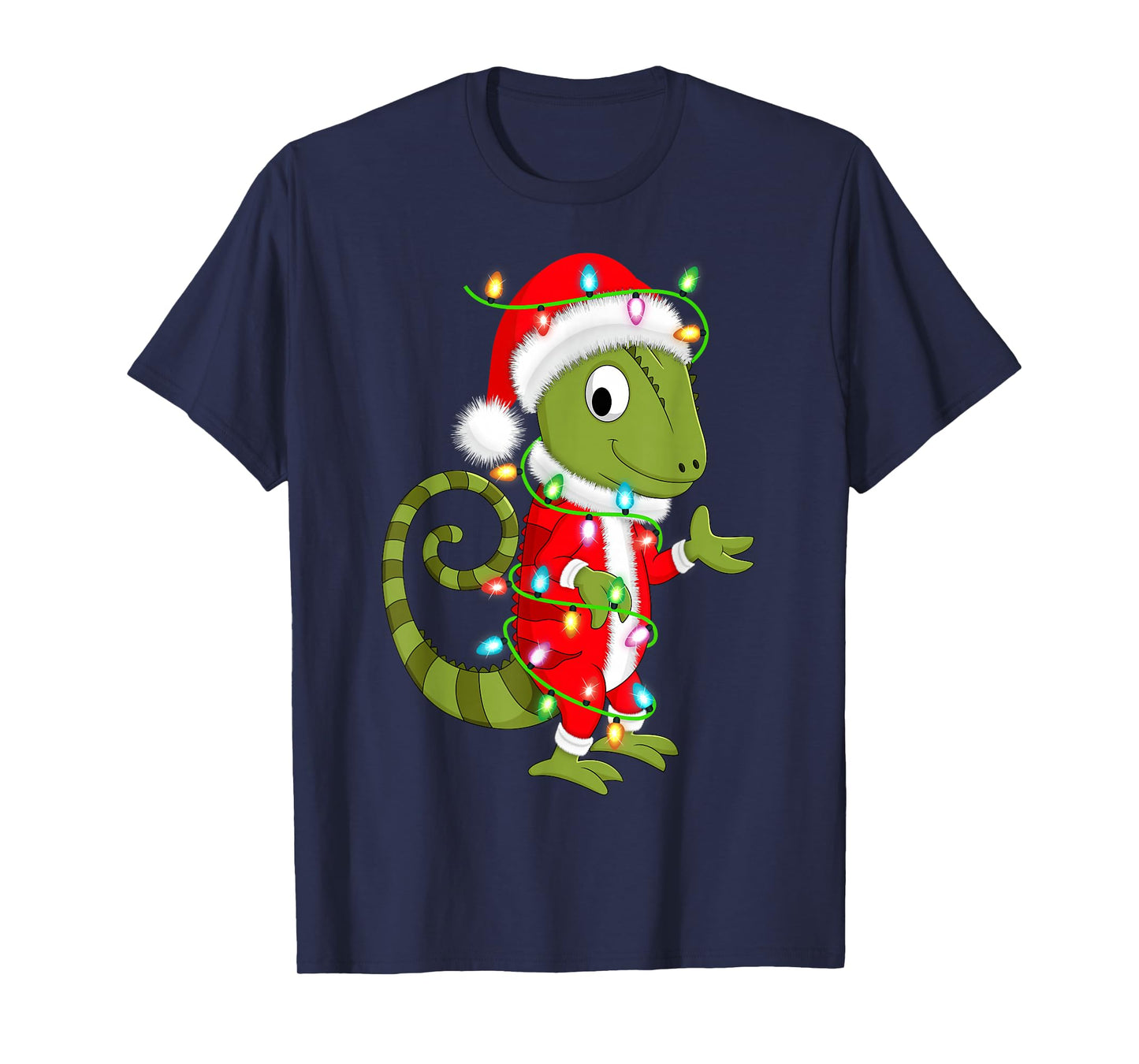 Chameleon Christmas Lights Santa Costume Cute Animal Xmas T-Shirt