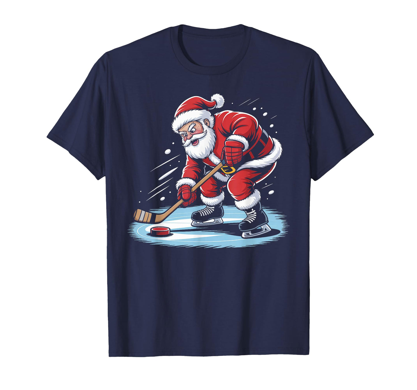 Santa Plays Ice Hockey Funny Christmas Winter Sports Holiday T-Shirt