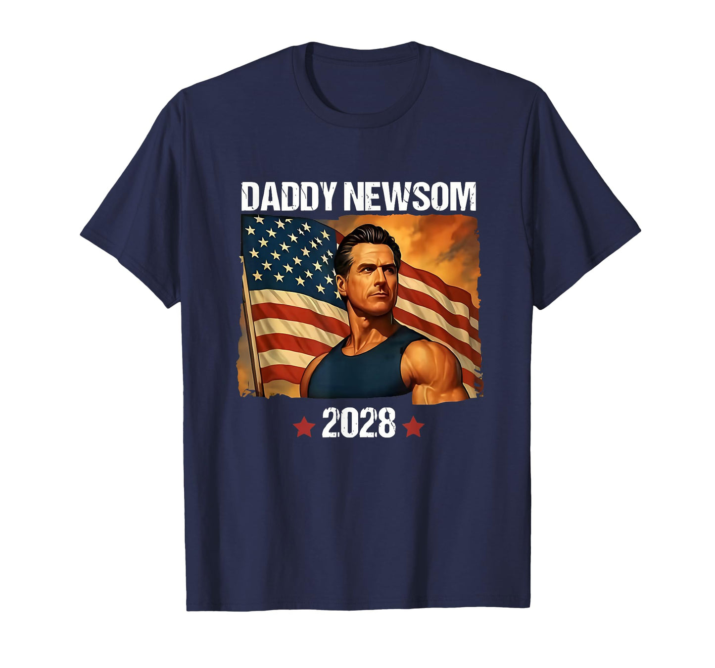 Gavin Newsom 2028 Political Satire Muscle American Patriot T-Shirt